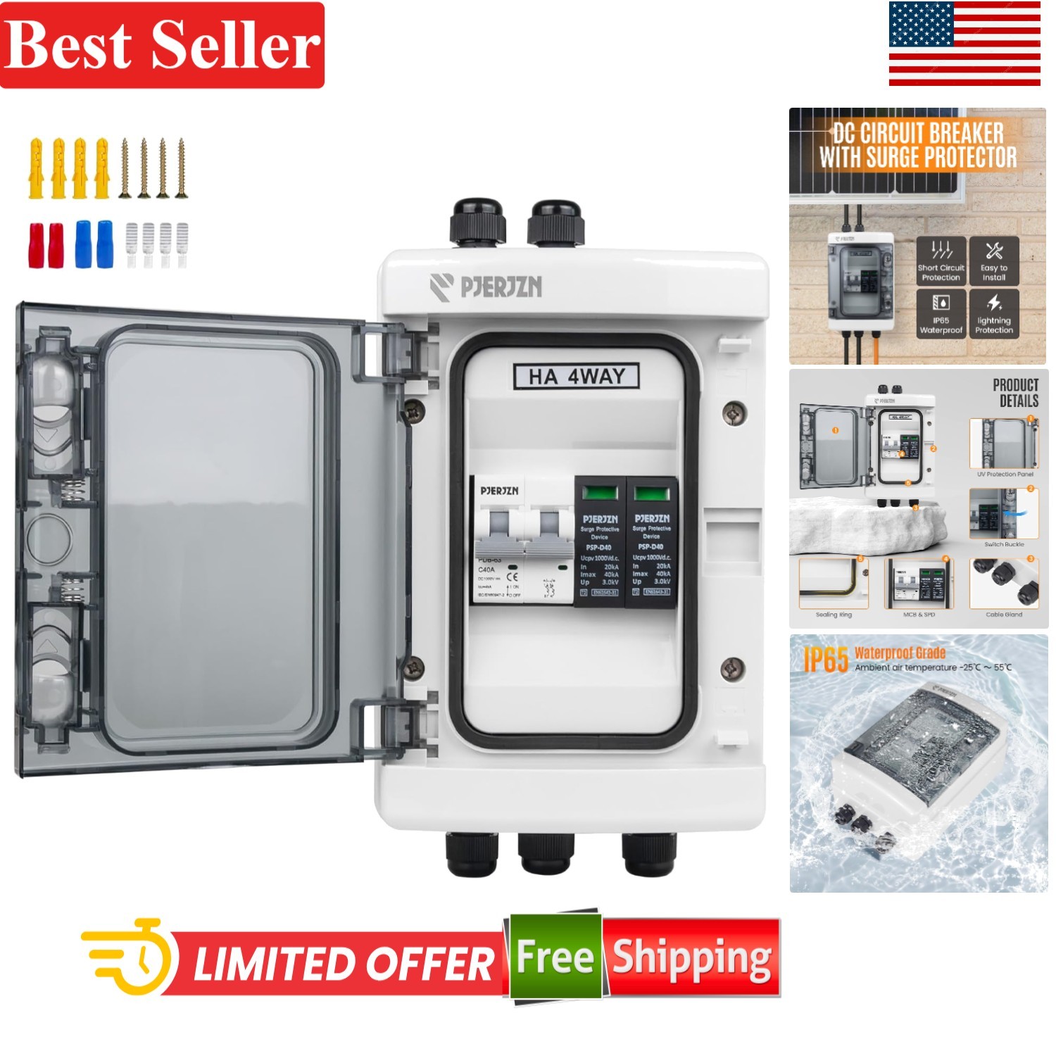 Solar Combiner Box 1 String 1000V DC 40A SPD Power Distribution Box for Solar…