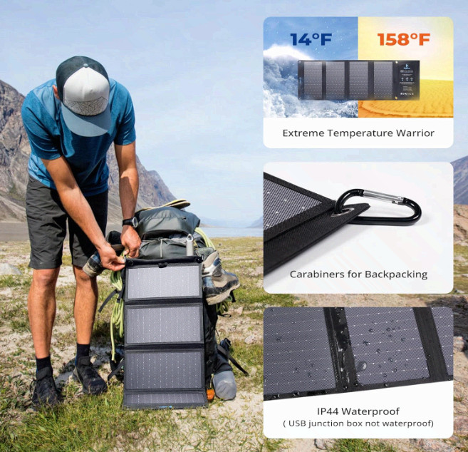 28W Portable Solar Charger, Dual USB-C/USB-A for Camping, Hiking, Phones & GPS.