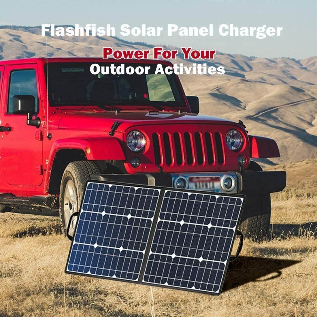 50W 18V Portable Solar Panel, Flashfish Foldable Solar Charger with 5V USB 18V D
