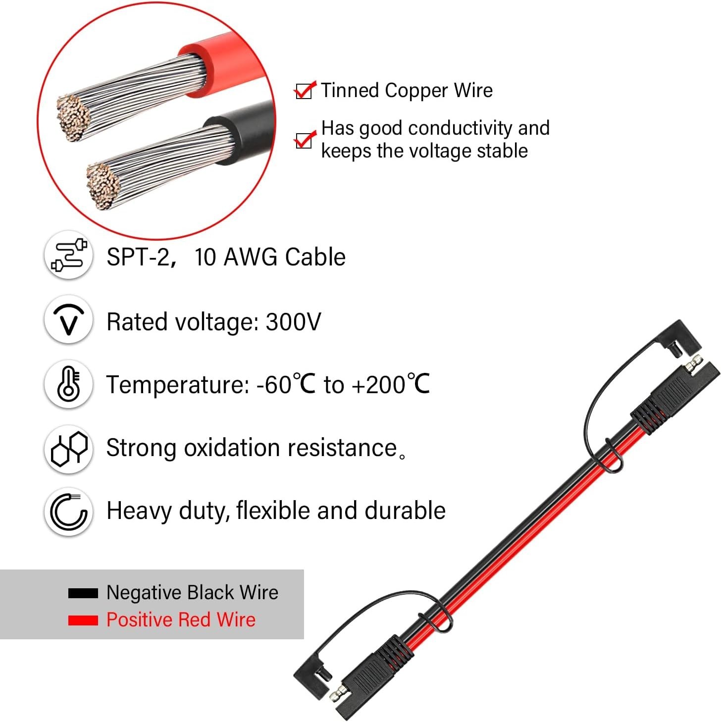 Heavy Duty 10 AWG SAE Extension Cable 60FT – Fast Charge, Heat Resistant, Wat…