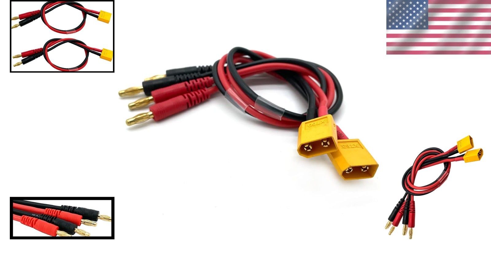 30cm XT60 Connector to 4mm Banana Plug Charging Cables – Pack of 2, Tangle-Free