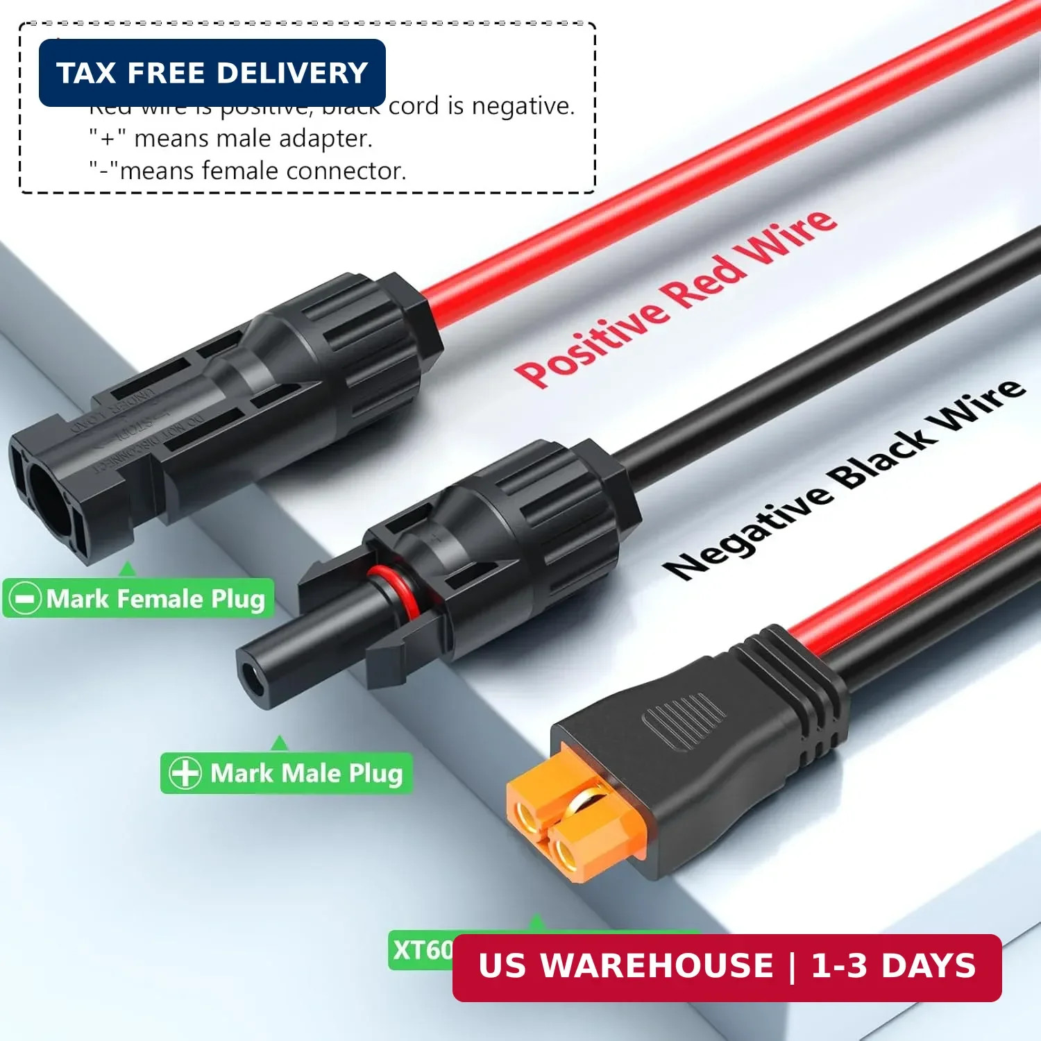 Vansdon Solar to XT60i Extension Cable 12AWG 3FT XT60i Female to Male Connector