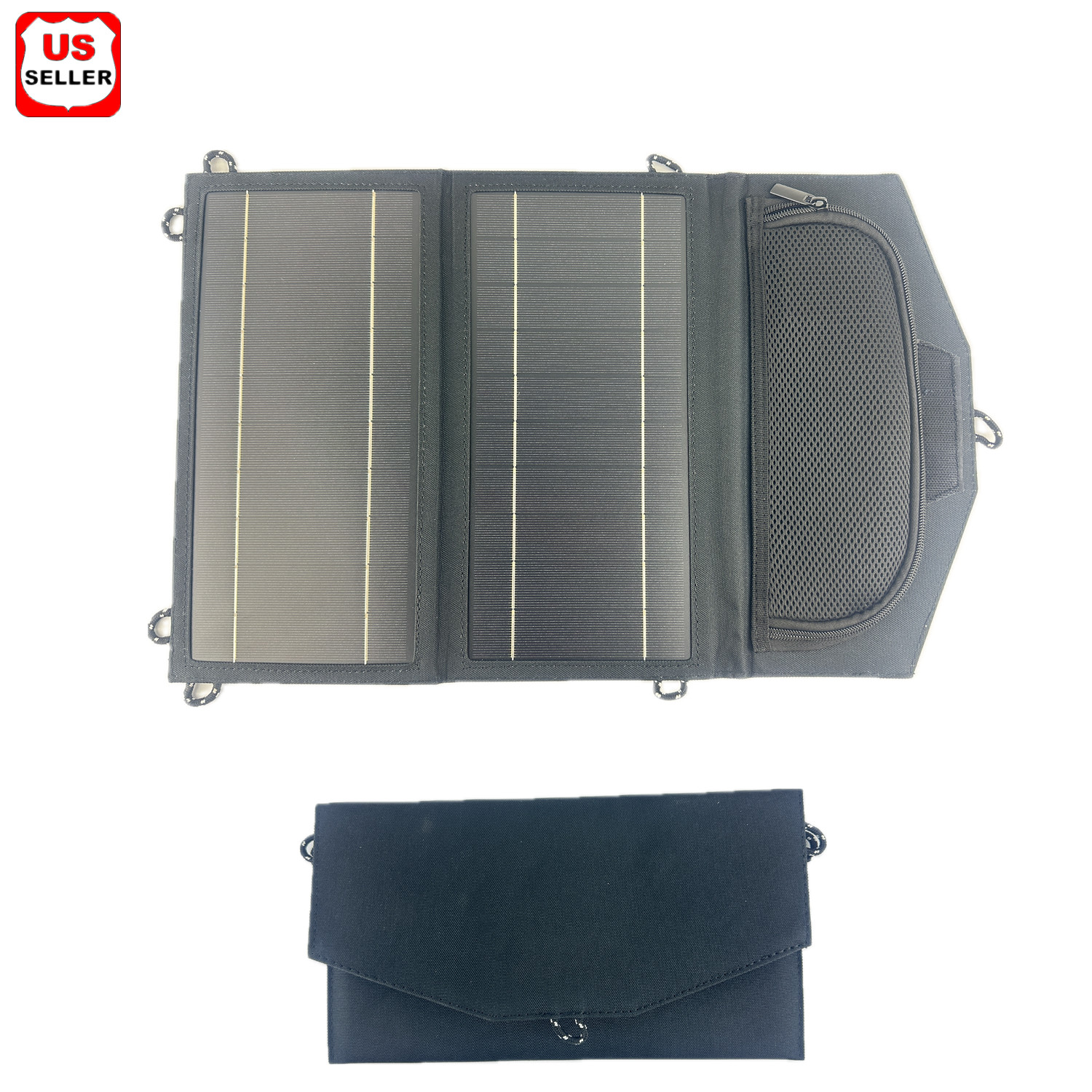 14W USB ETFE Solar Panel Folding Power Bank Outdoor Camping Hiking Phone Charger