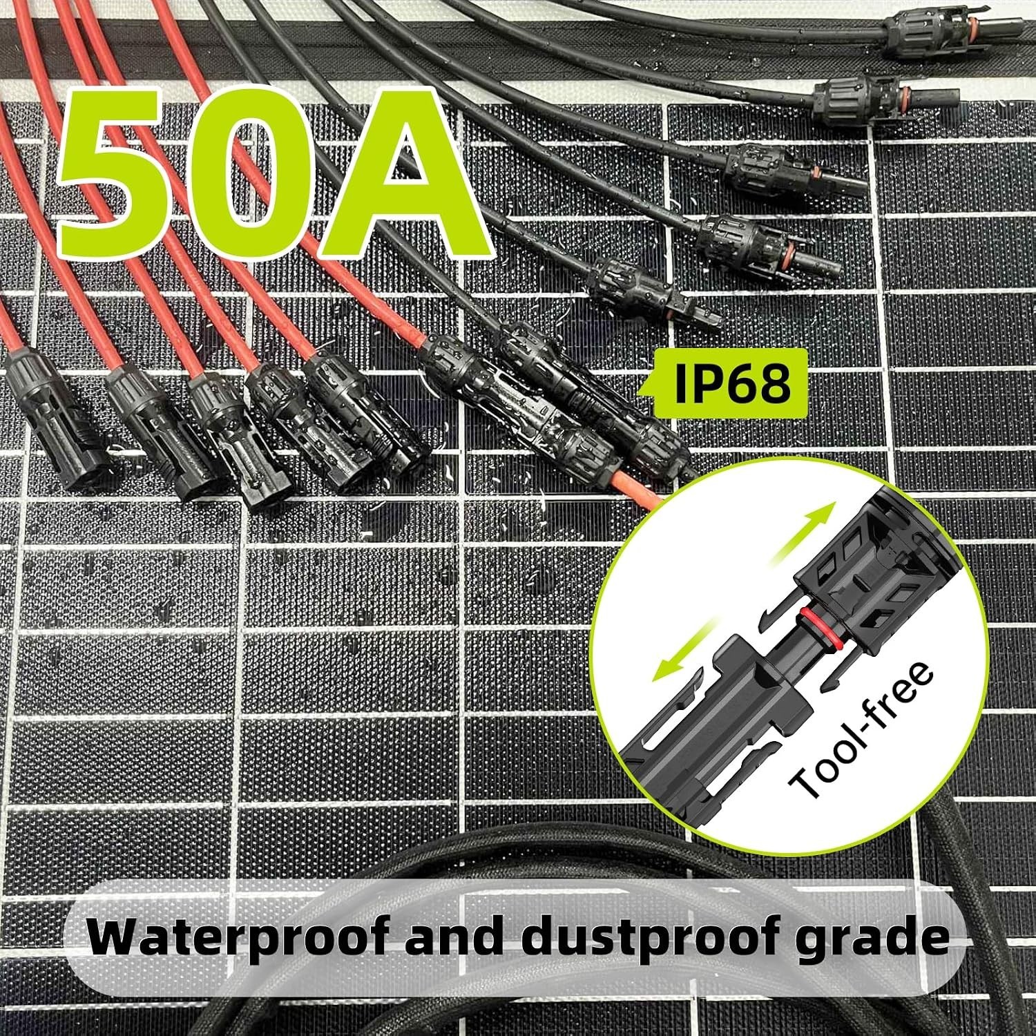 Solar Panel Connectors, Tool-Free, Waterproof Y Branch Cable