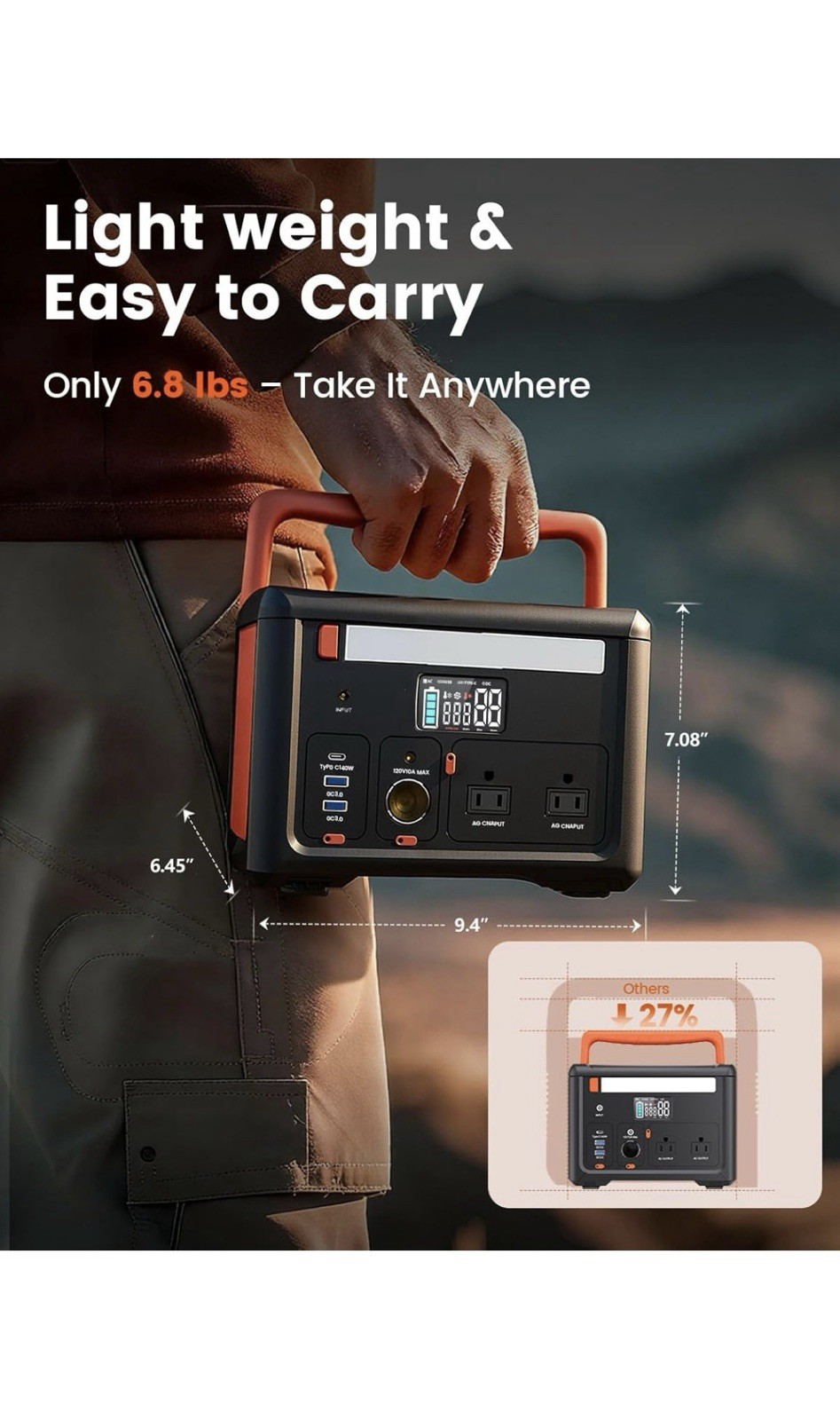 Portable Power Station 600W(1200W Surge), 299Wh Camping Power Station with 2 AC