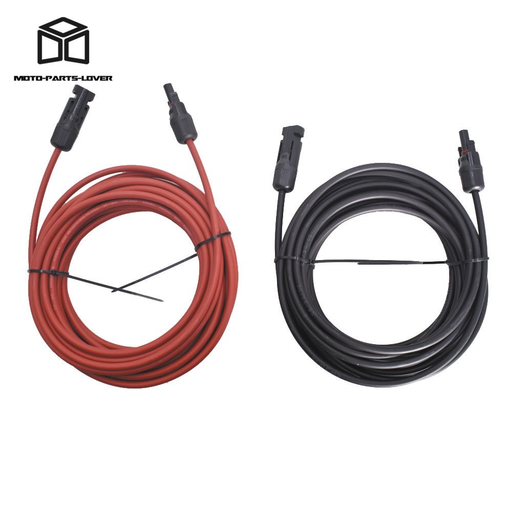 20ft Black+Red Solar Panel Extension Cable Wire Connector 1 Pair 4mm²/12AWG New