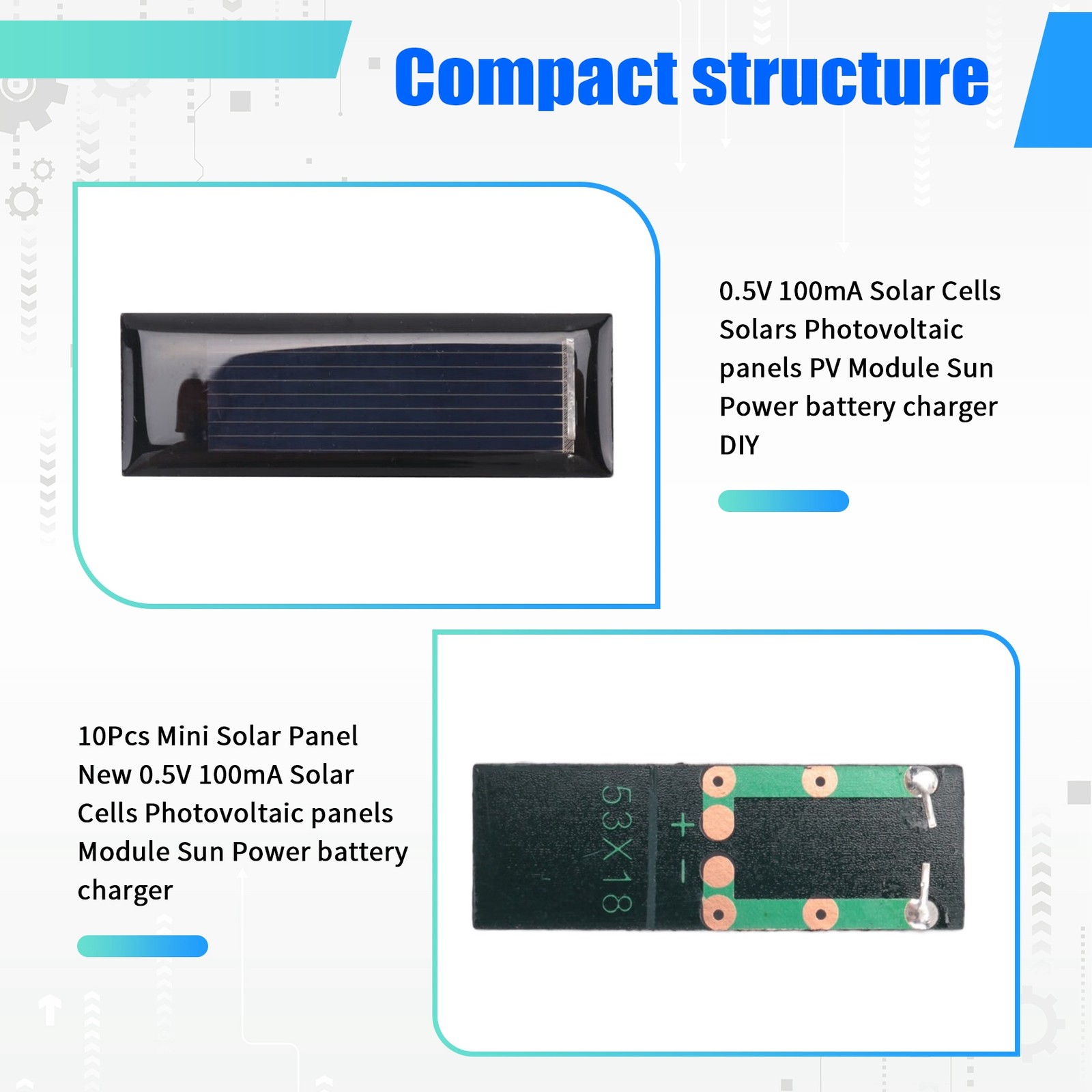 10Pcs Solar Panel 0.5V 100mA Solar Cells Photovoltaic panels Module Sun 4437