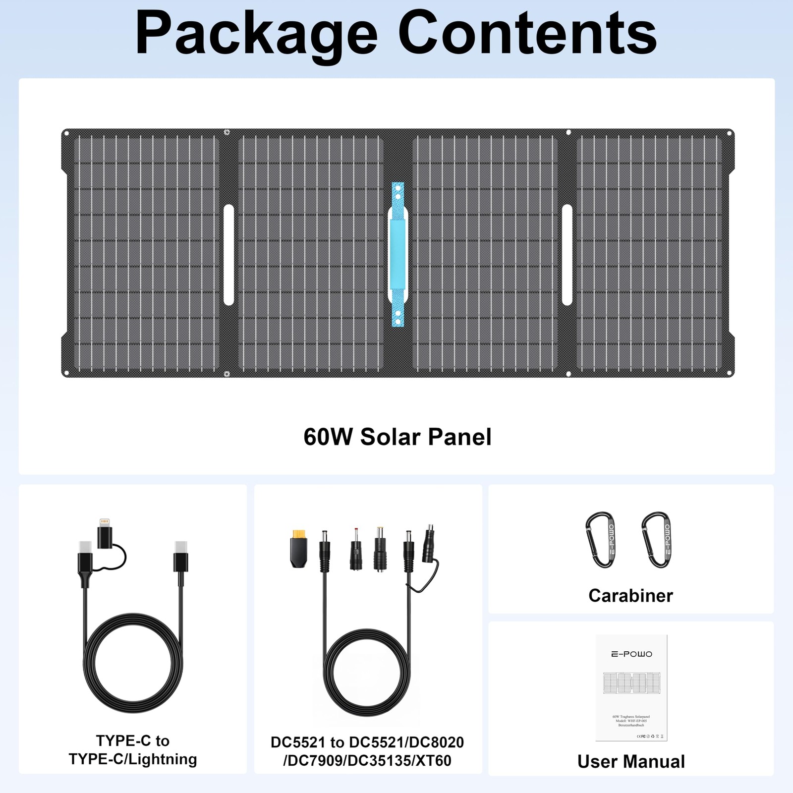 E-POWO 60W Portable Solar Panel Charger Foldable IP67 Waterproof Power Station