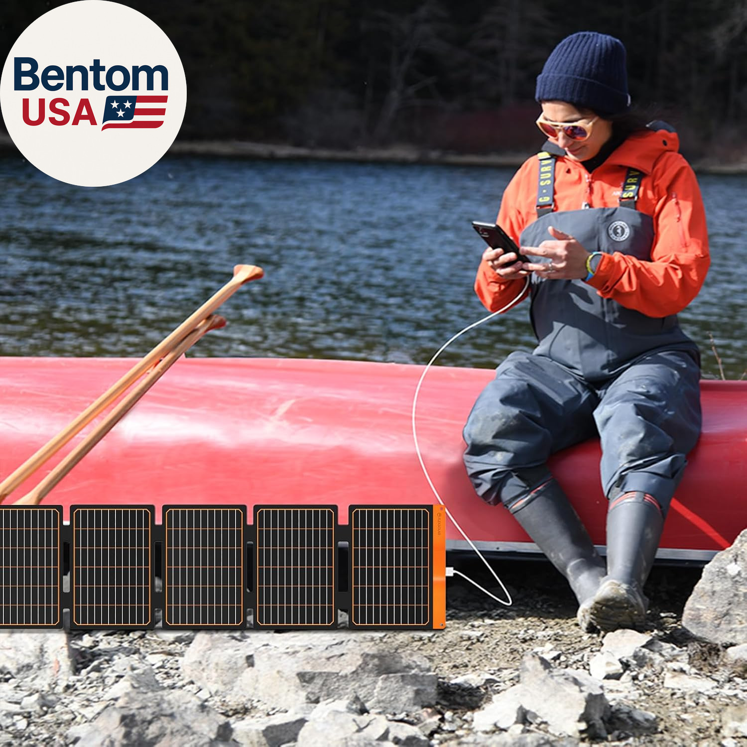 60W Portable Solar Panels Chargers with PD3.0 USB-C,QC3.0 USB-A and DC Outputs F