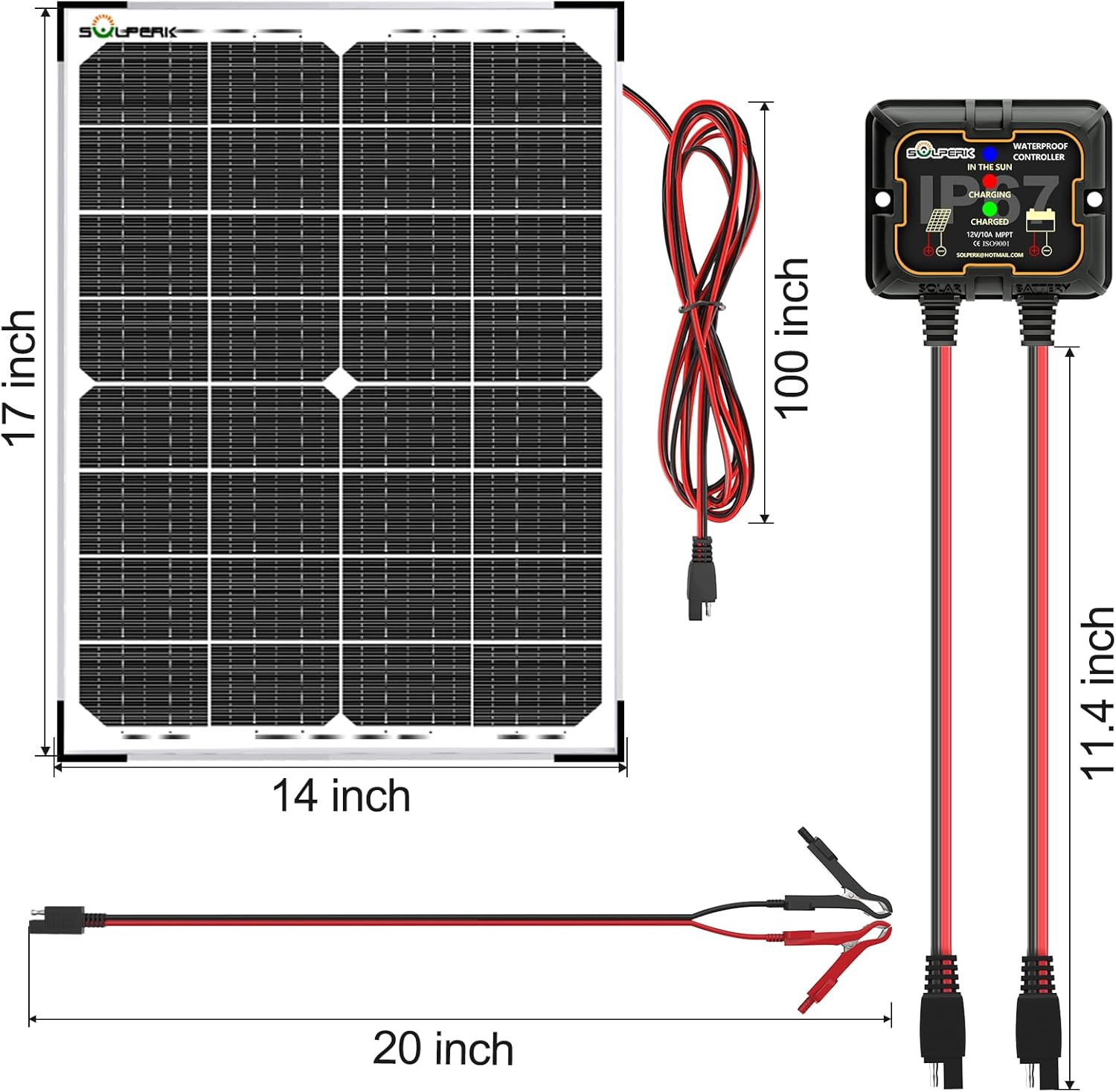 30W Solar Battery Charger Solar Battery Maintainer + Upgrade 10A MPPT Charge Con