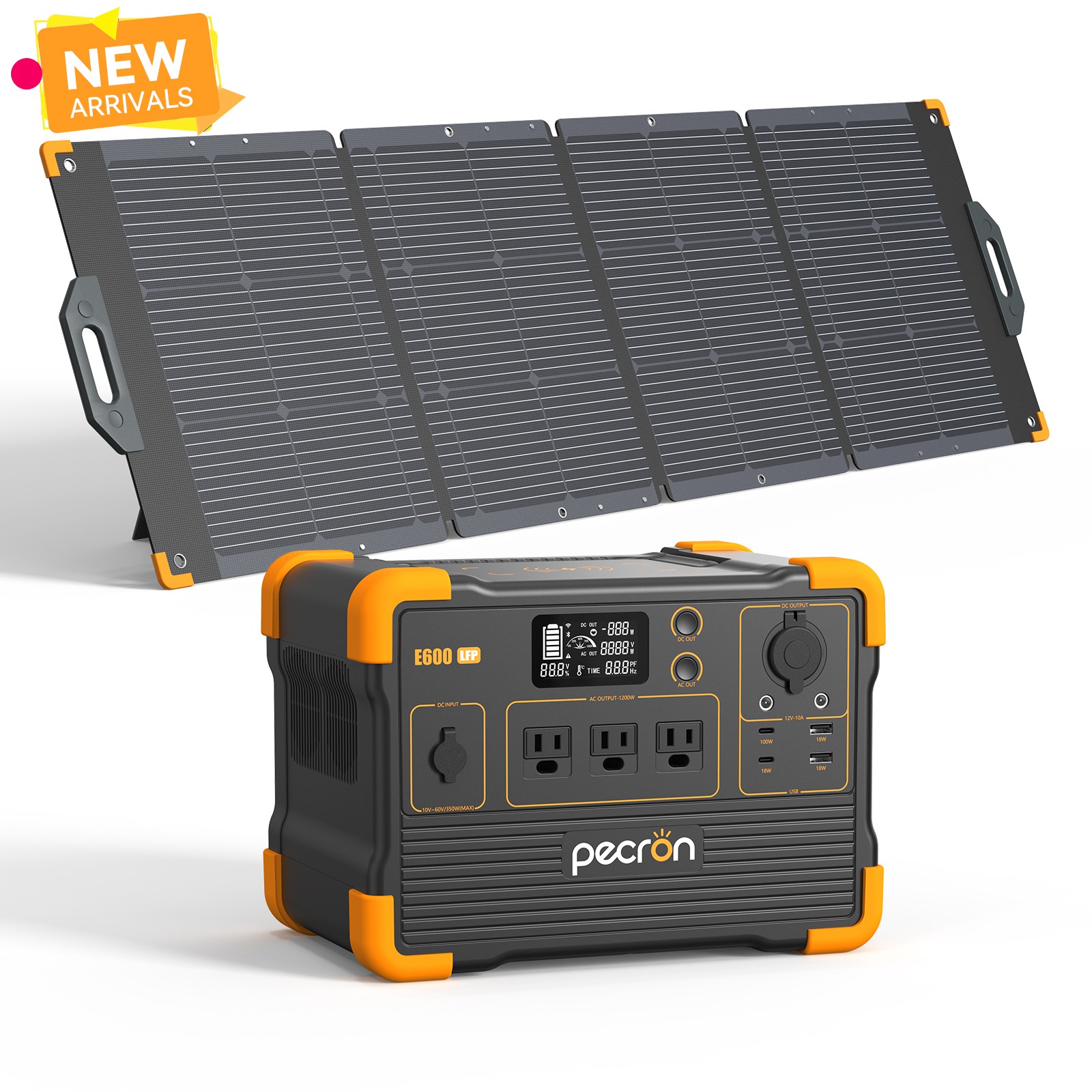 PECRON E600LFP 614Wh/1200W Portable Power Station with 200W Solar Panel off-Grid