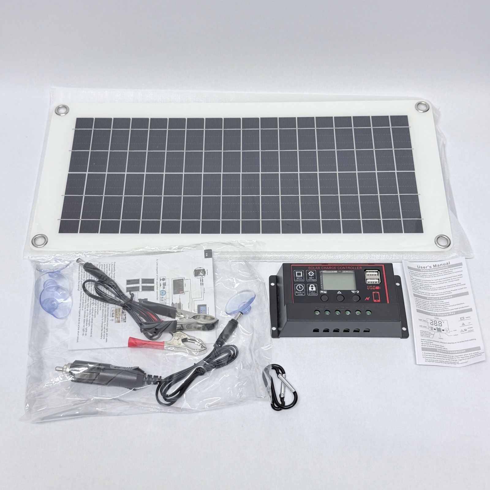 Portable Solar Panel Kit 12V-18V with PWM Charge Controlle USB Ports for RV Boat