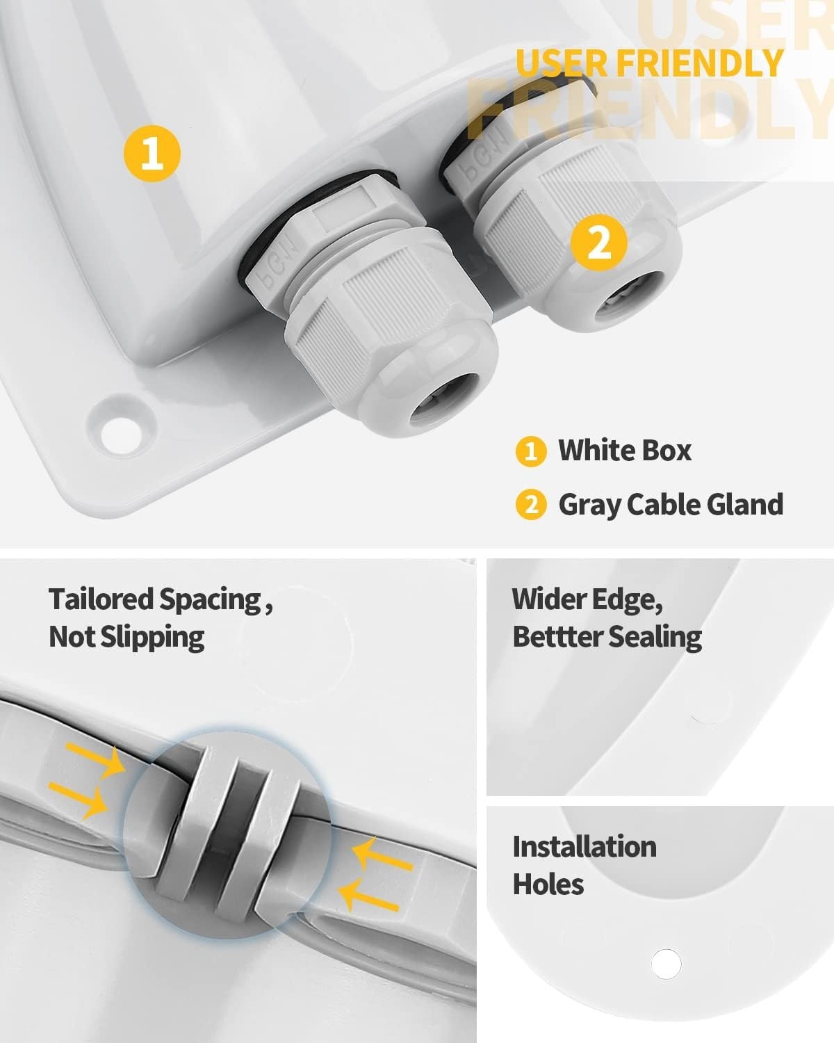 White Solar Double Cable Entry Gland Box, Ideal for RVs & Marine Use