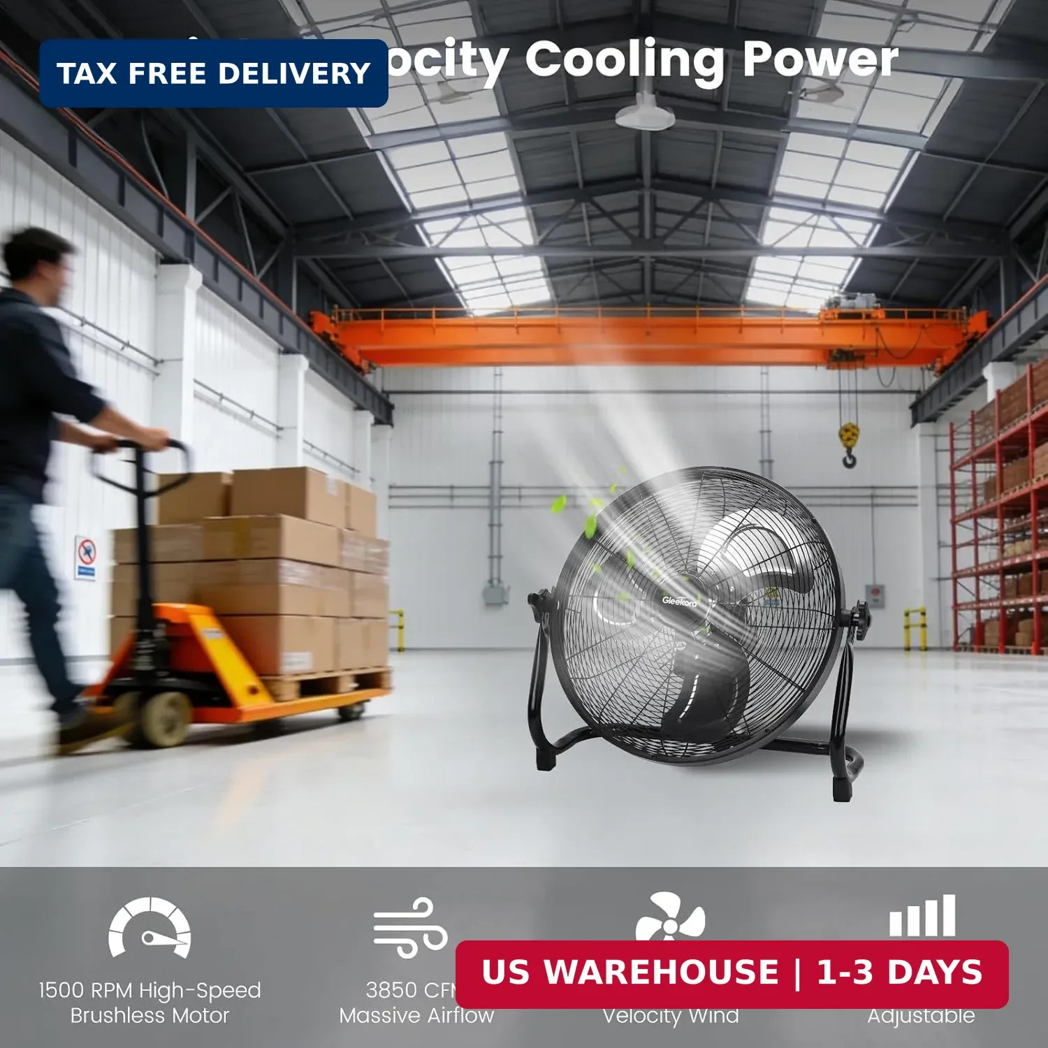 16” Solar Powered Fan with 35W Solar Panel, Rechargeable Battery Operated Floor