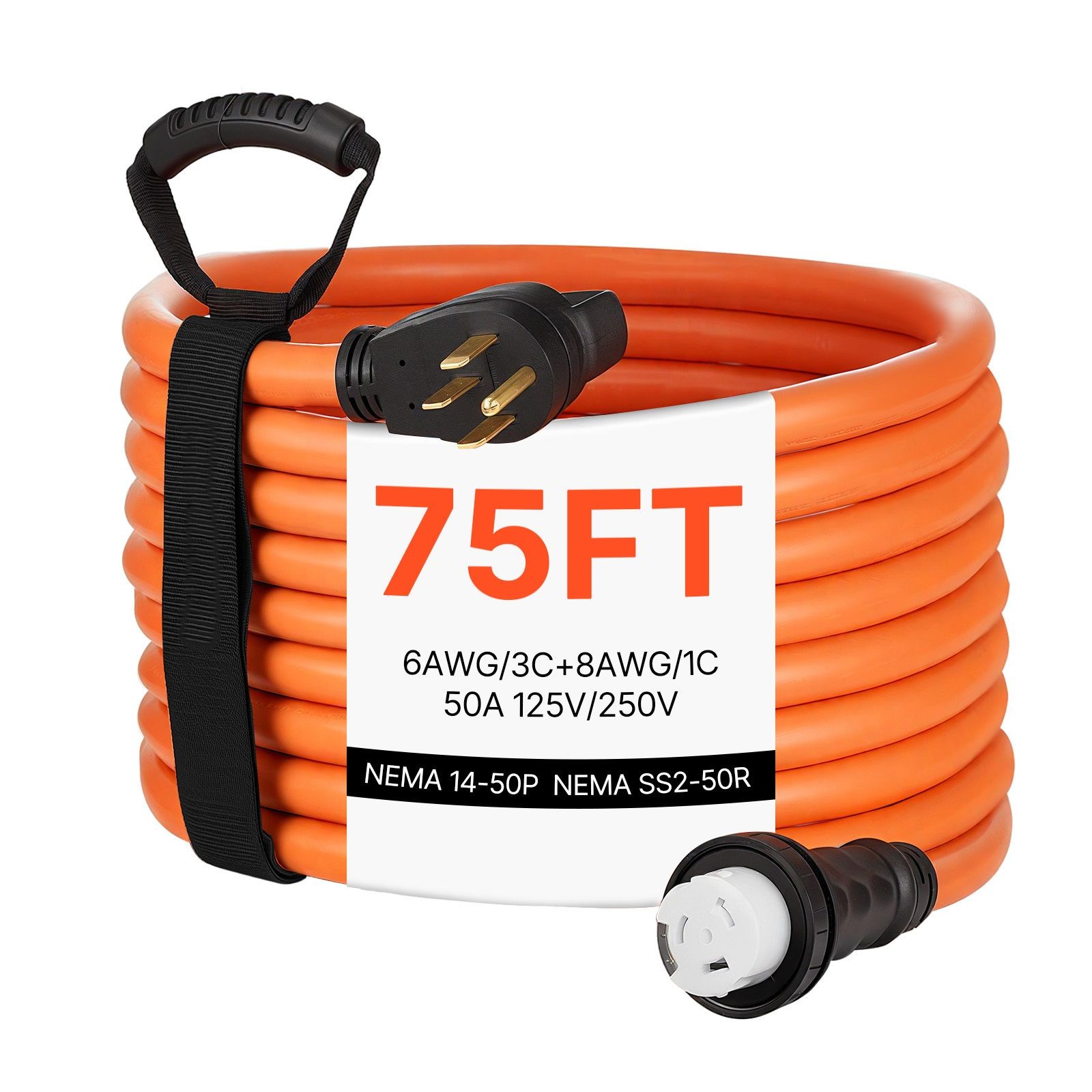50 Amp Generator Cord, 75 Feet, 125/ 250V RV Power Cord NEMA 14 – 50P to SS2