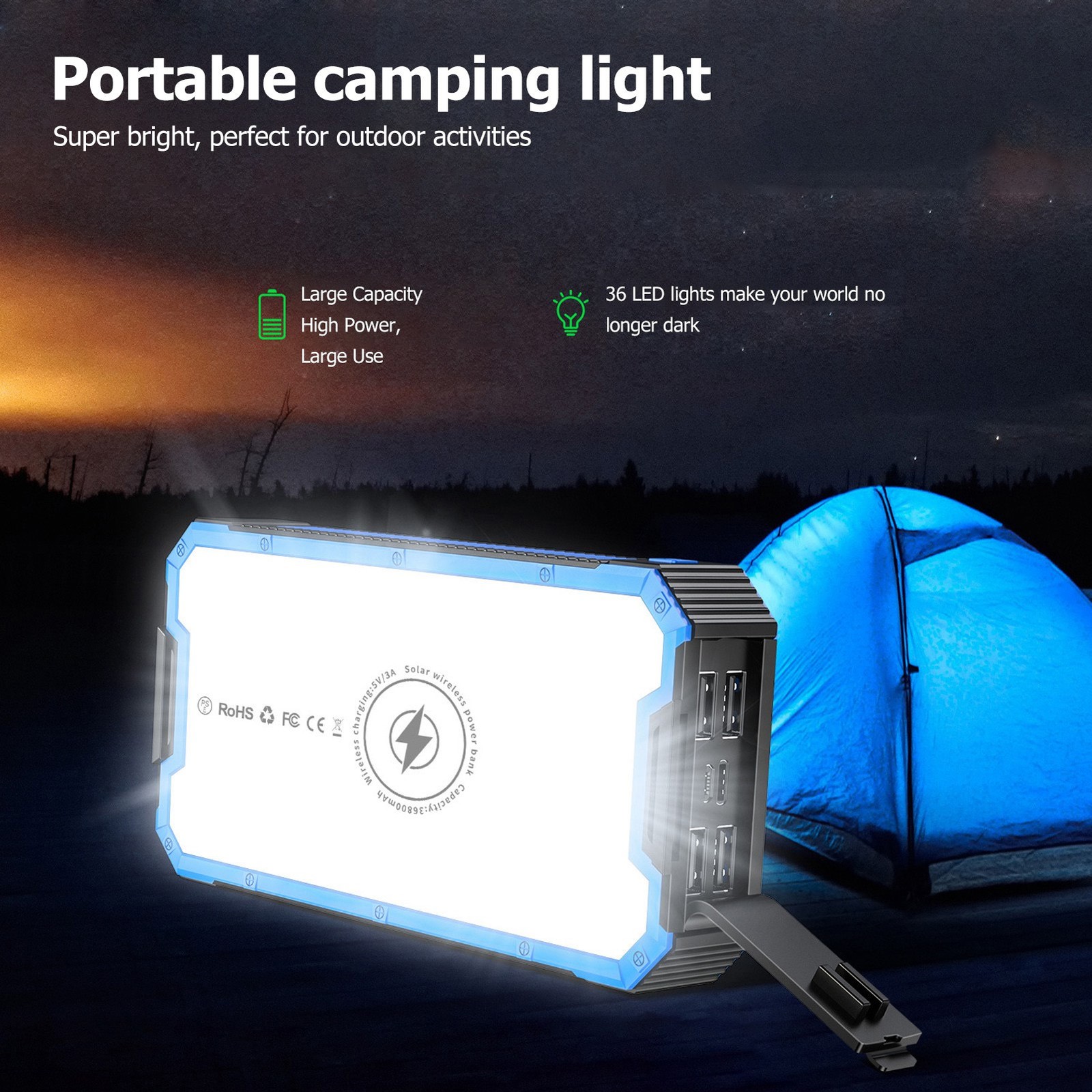 High Capacity Solar Power Bank With Wireless Charging For Outdoor Use