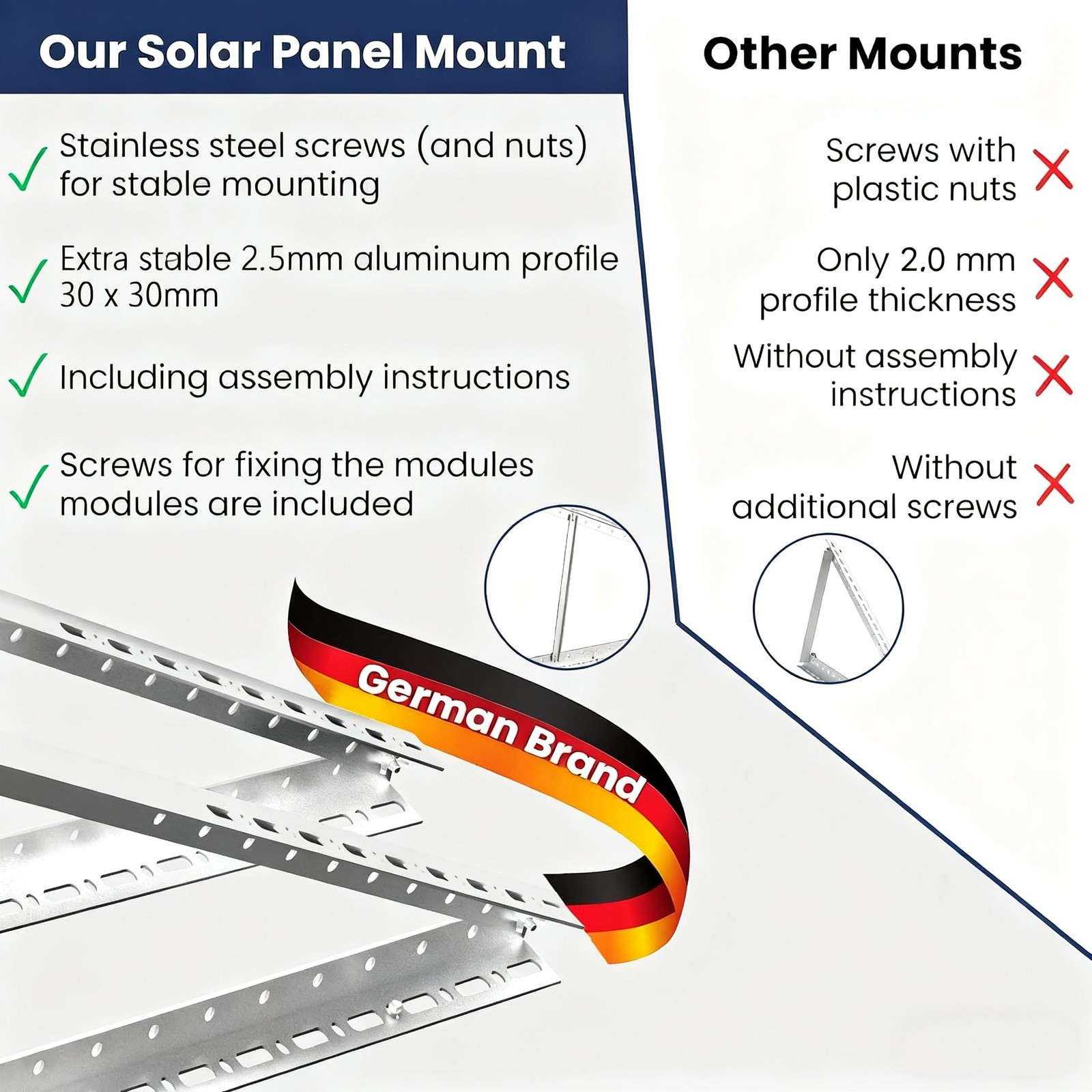 PFCTART 2 Set 45 inch Solar Panel Mount Brackets Adjustable Tilt Mount Brackets