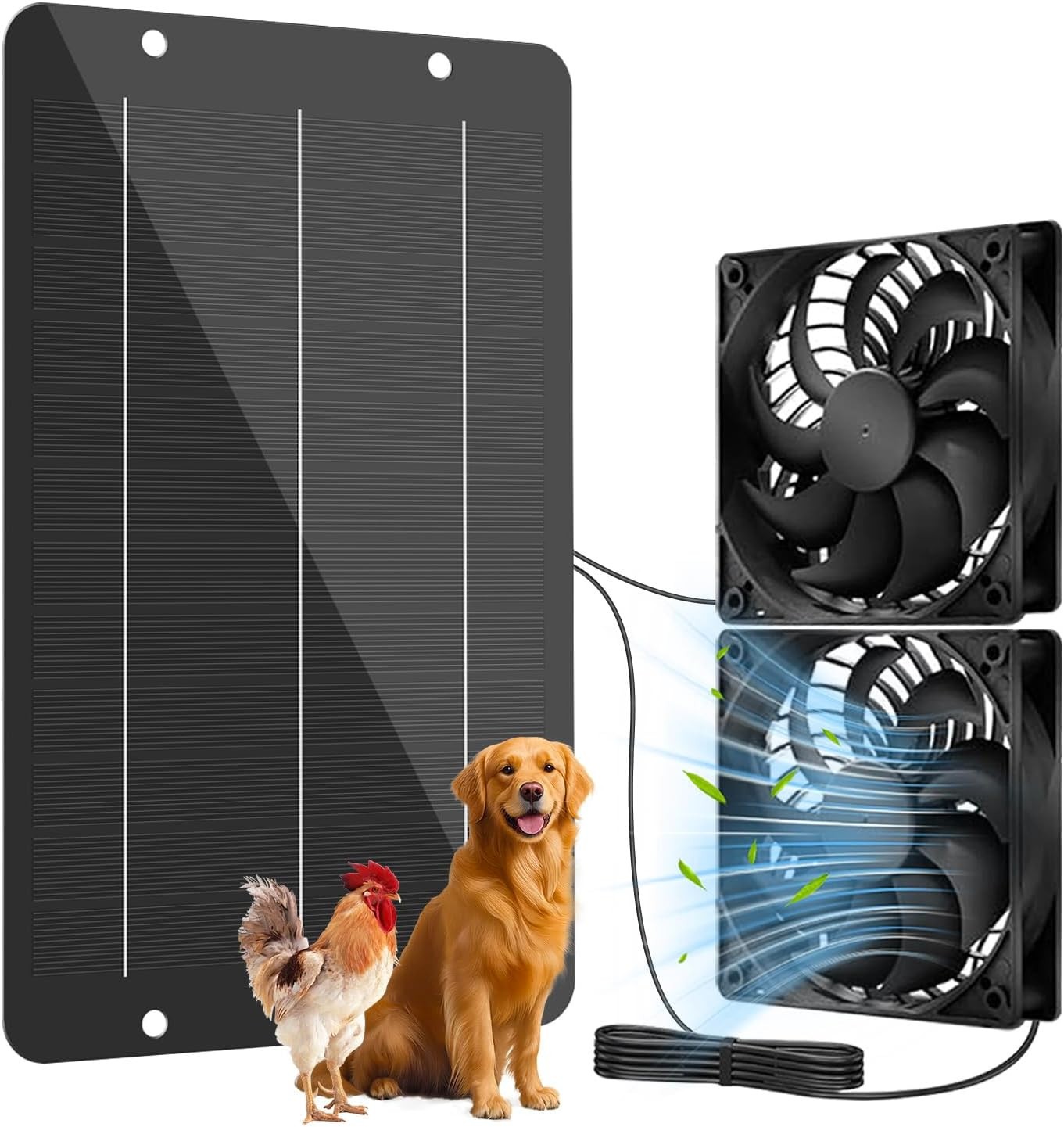 Solar Powered Fan Kit 12.6 Inch IPX7 Weatherproof, 15W Solar Panel with 2 Waterp