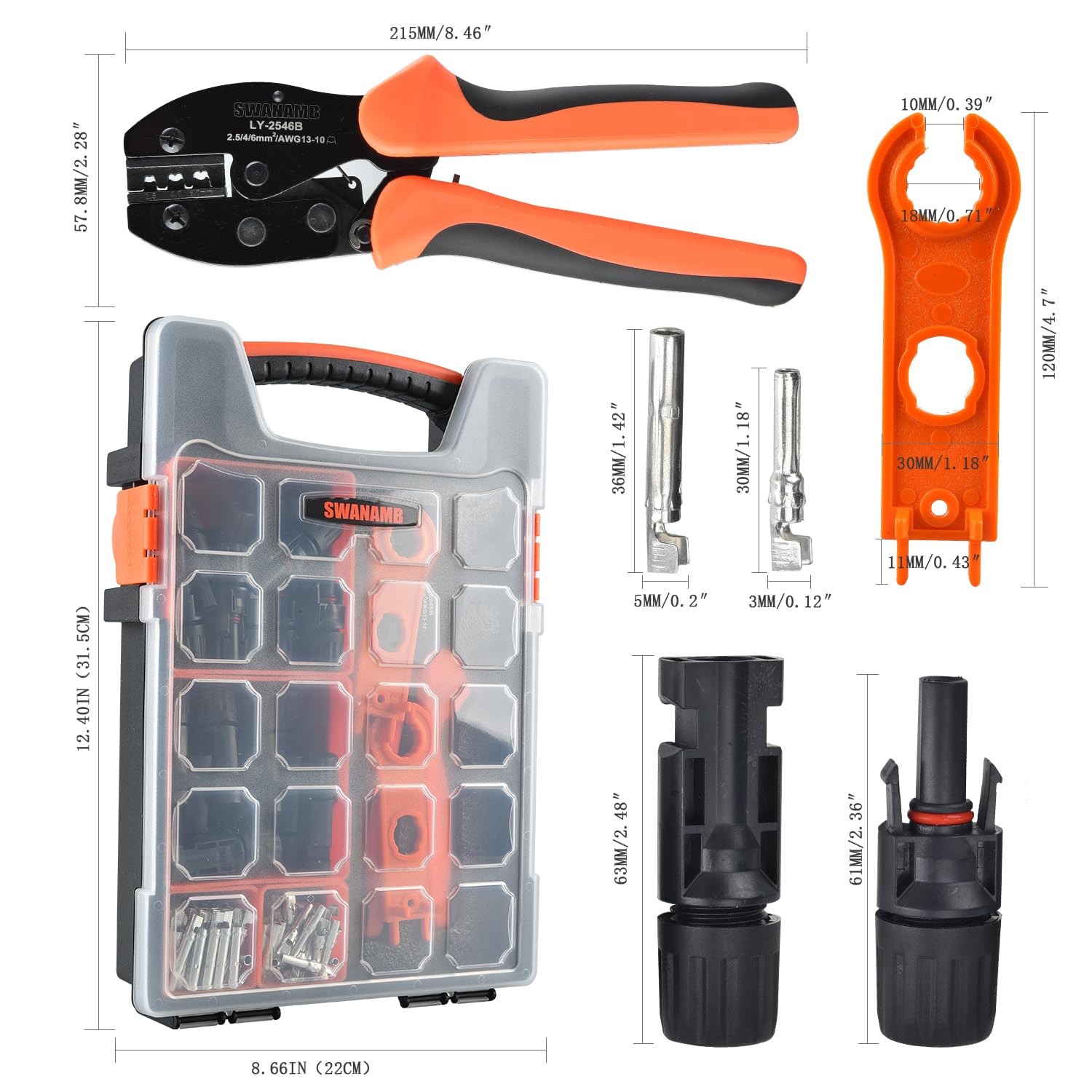 SWANAMB Solar Panel Connector Crimping Tool Kit with 1 Orange and Black