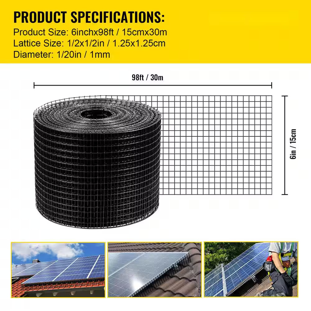 Solar Panel Bird Wire 6 In. X 98 Ft. Critter Guard Roll Kit Removable Steel Sola
