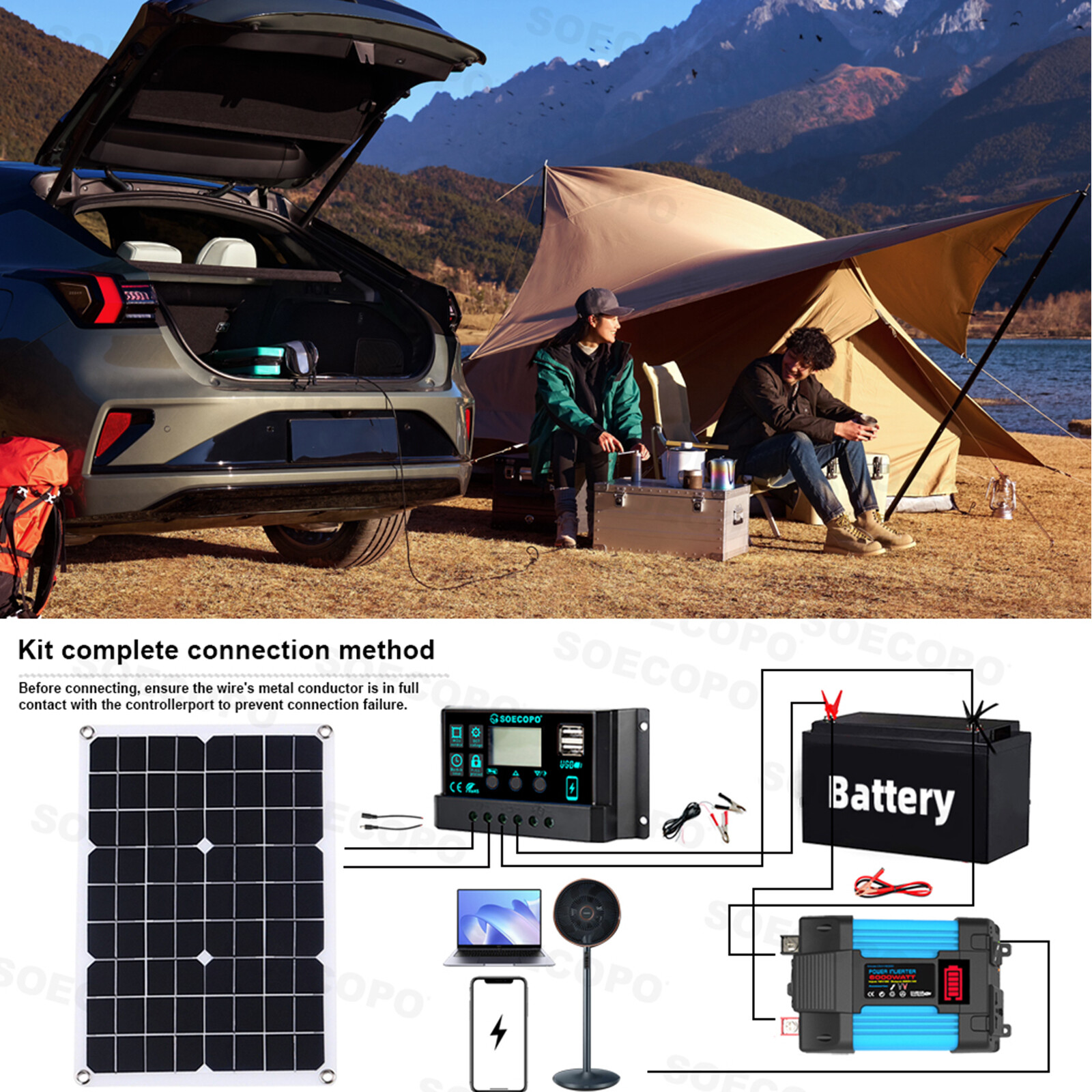 6000W Solar System DC12V to 110V/220V Inverter System100A Controller 500W Panel