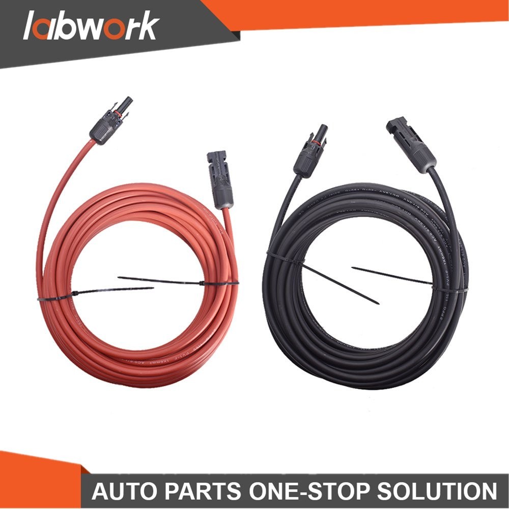 Labwork 1 Pair 25FT 10AWG Red+Black Solar Panel Extension Cable Wire Connector