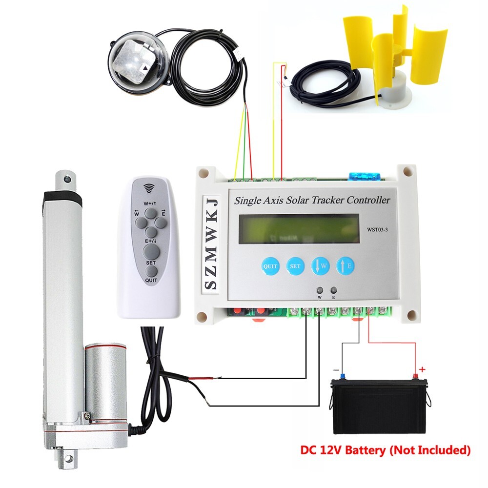Solar Tracking Tracker -12″ 12V Linear Actuator +LCD Controller +Wind Sensor Kit