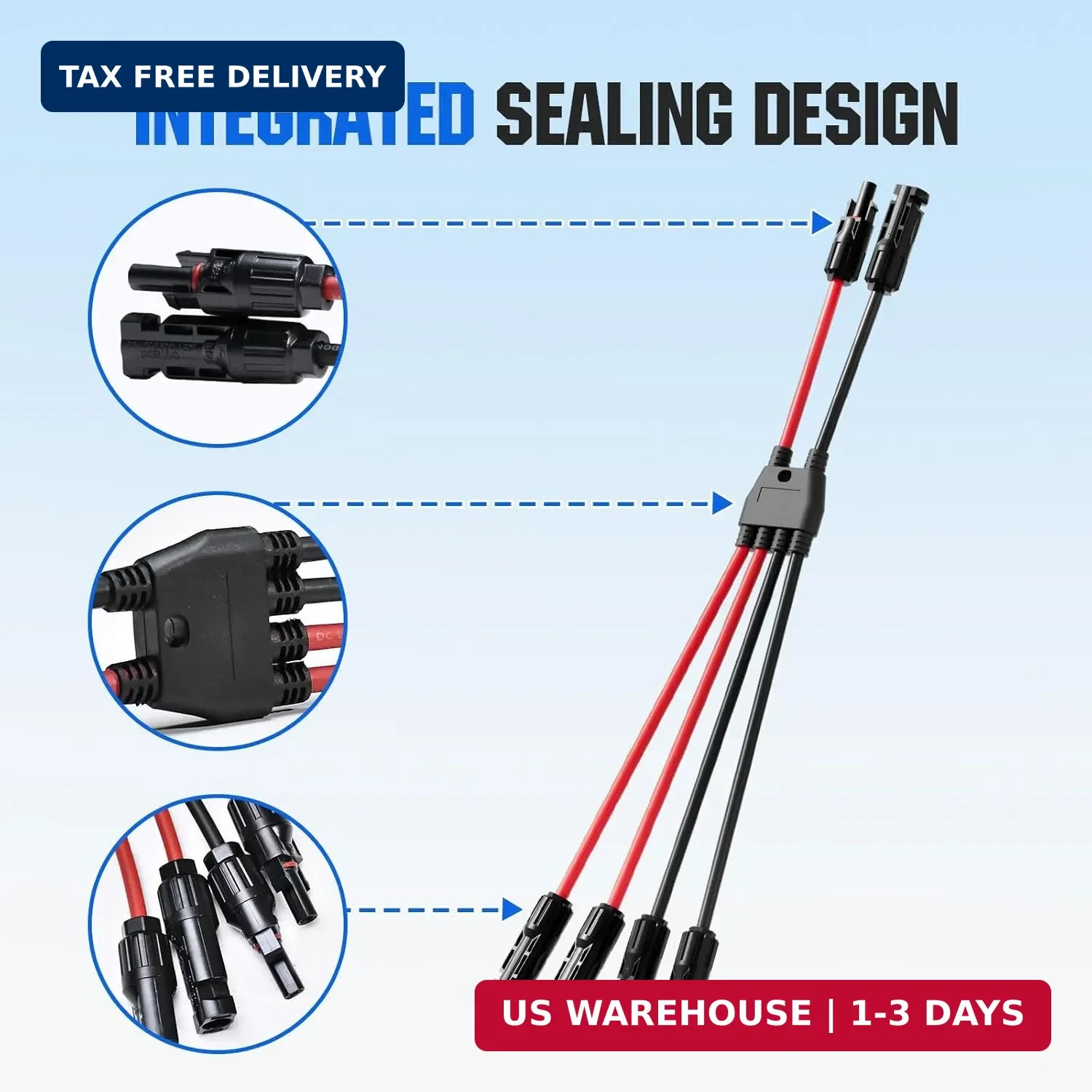 ECO-WORTHY Integrated Solar Connector 2-4 Y Branch Parallel PV Adapter Cable Wir