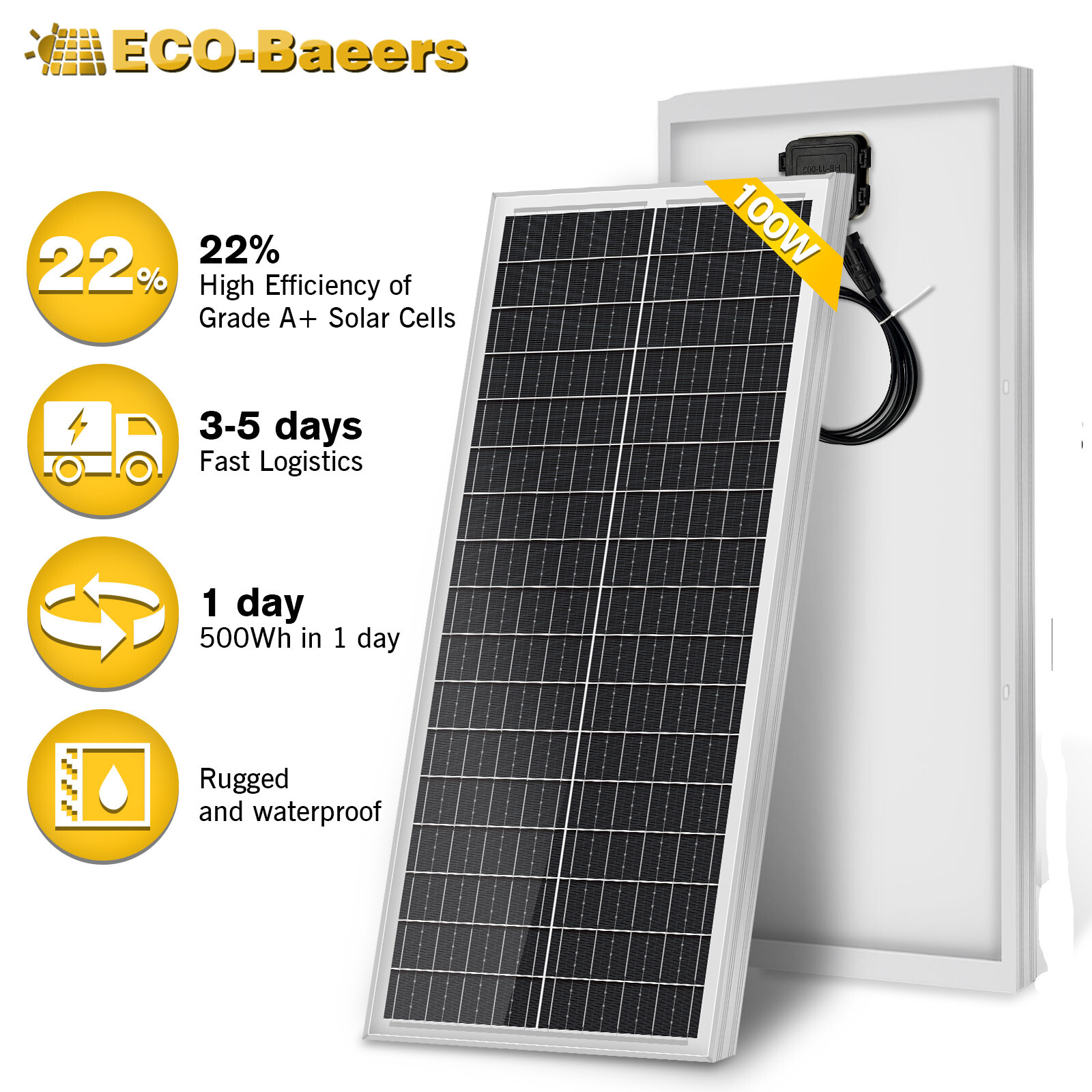 100W Mono Solar Panel 12V Car Battery Charger Rooftop Boat RV Home Off Grid