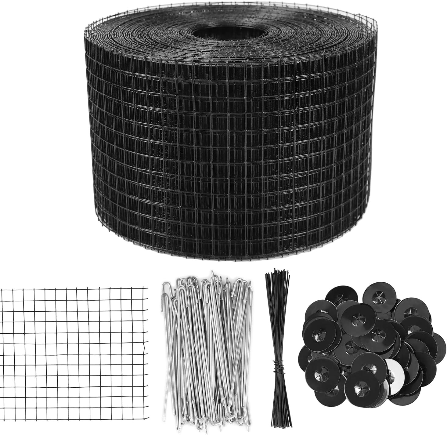6in x 100ft Solar Panel Bird Guard 1/2in Mesh PVC Coat with 70 Clips Black Rolls