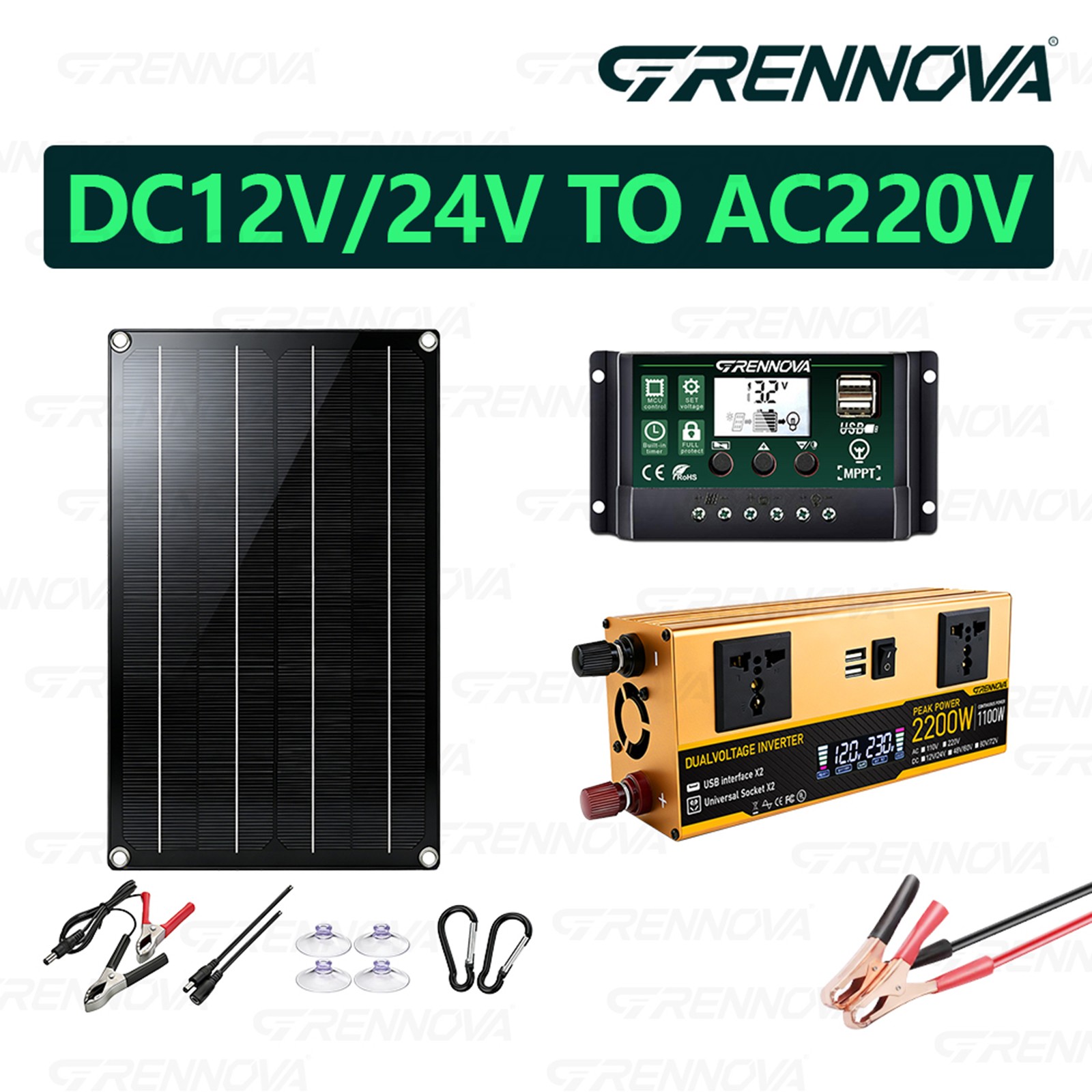 Grennova 2200W Off-Grid Solar Station 60W Panel 60A MPPT Dual Voltage Inverter