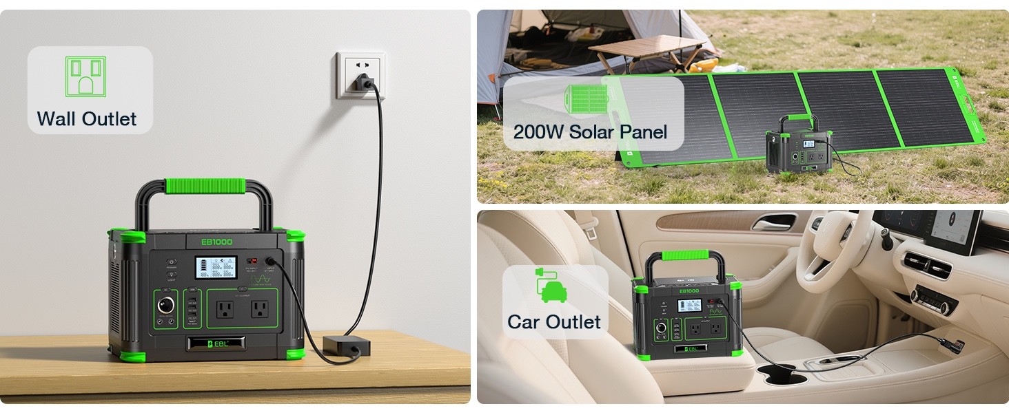 1000W Portable Power Station Multiple Ports for Camping Home Backup RV Off-Grid
