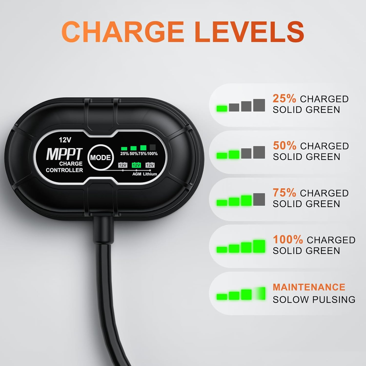 12V 30W Solar Battery Charger Maintainer, Built-In Ultrasmart MPPT Controller, A