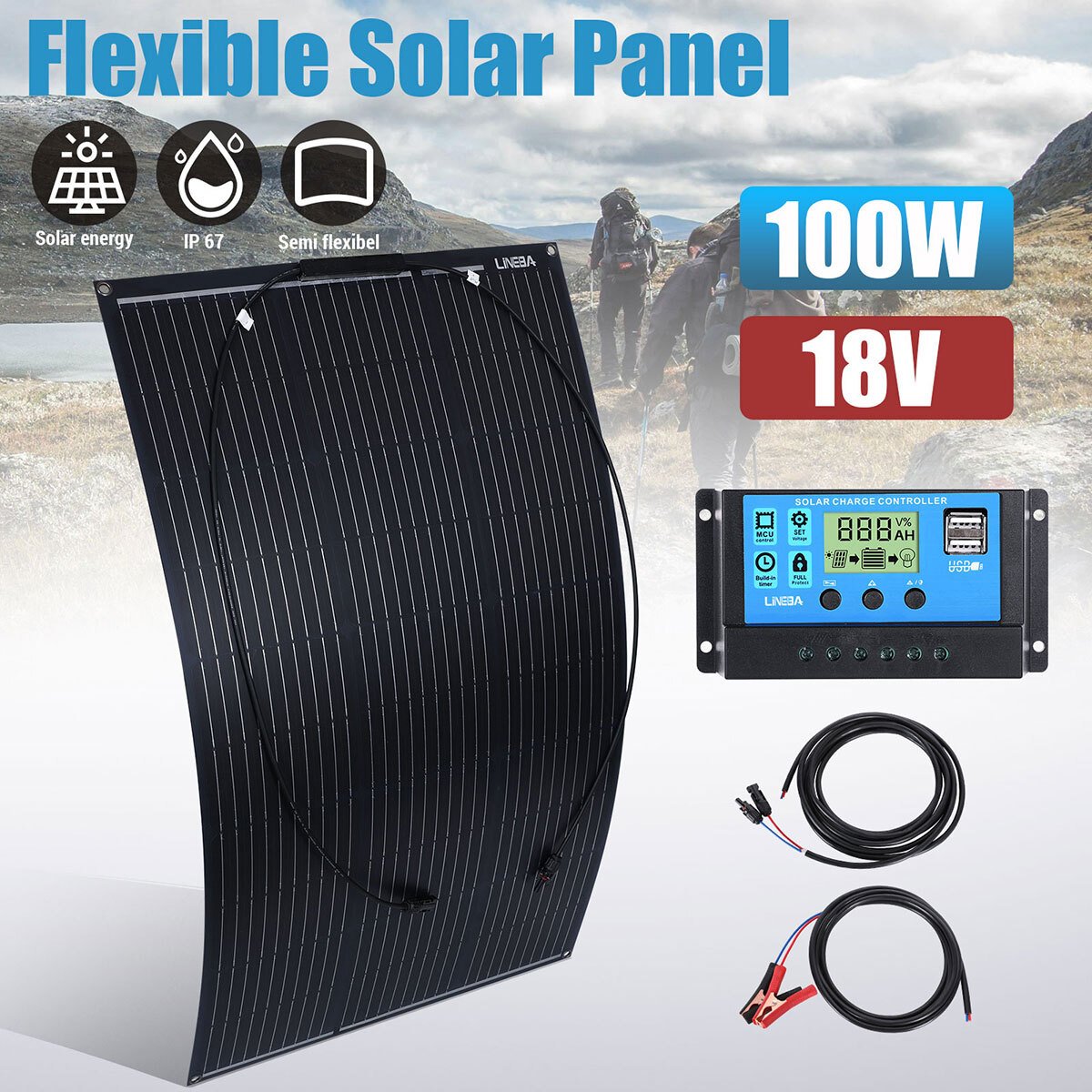 100 Watts Solar Panel Kit 30A 12V Battery Charger w/ Controller Caravan Boat RV