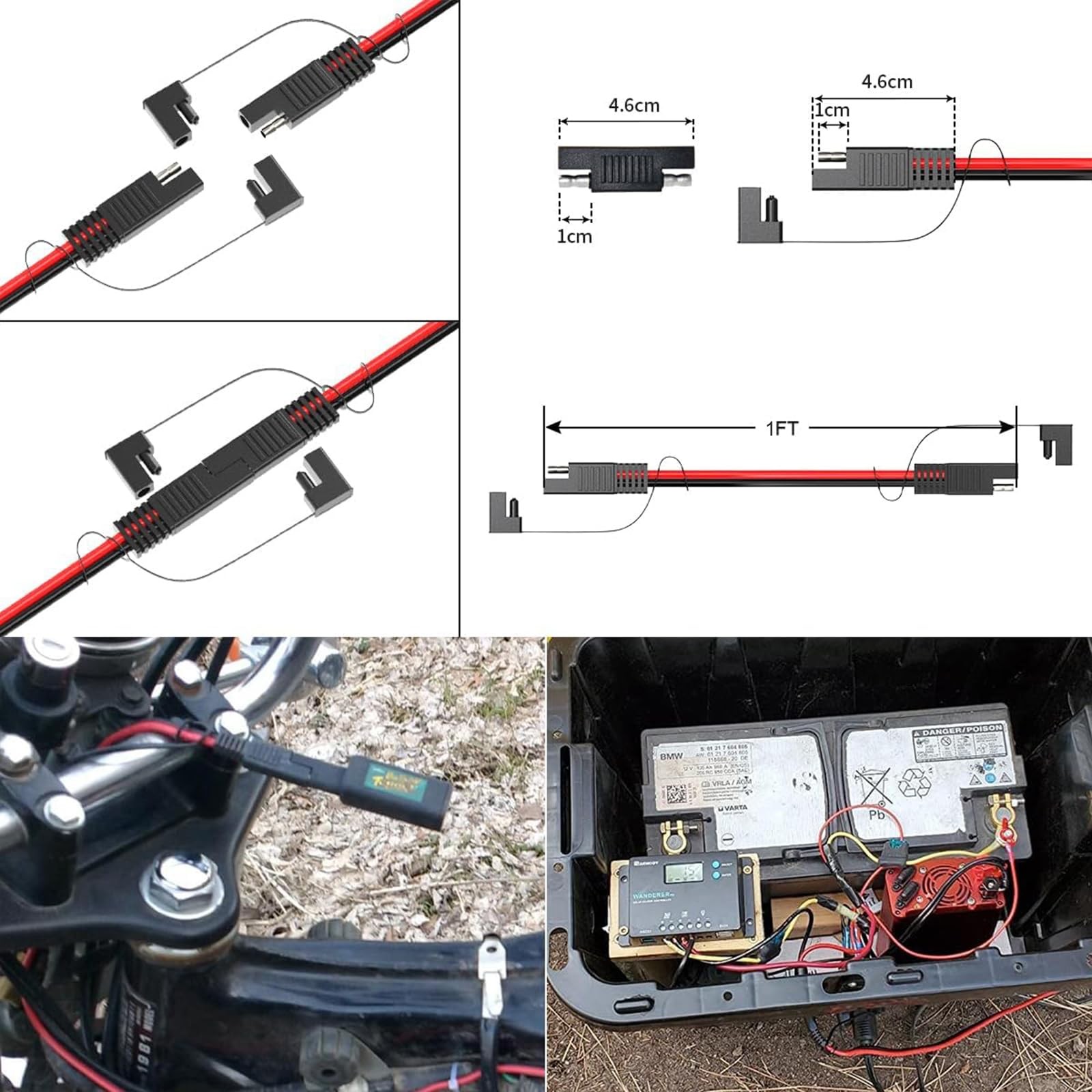 10AWG 1FT SAE Extension Cable SAE to SAE Quick Disconnect Wire Harness SAE Co…