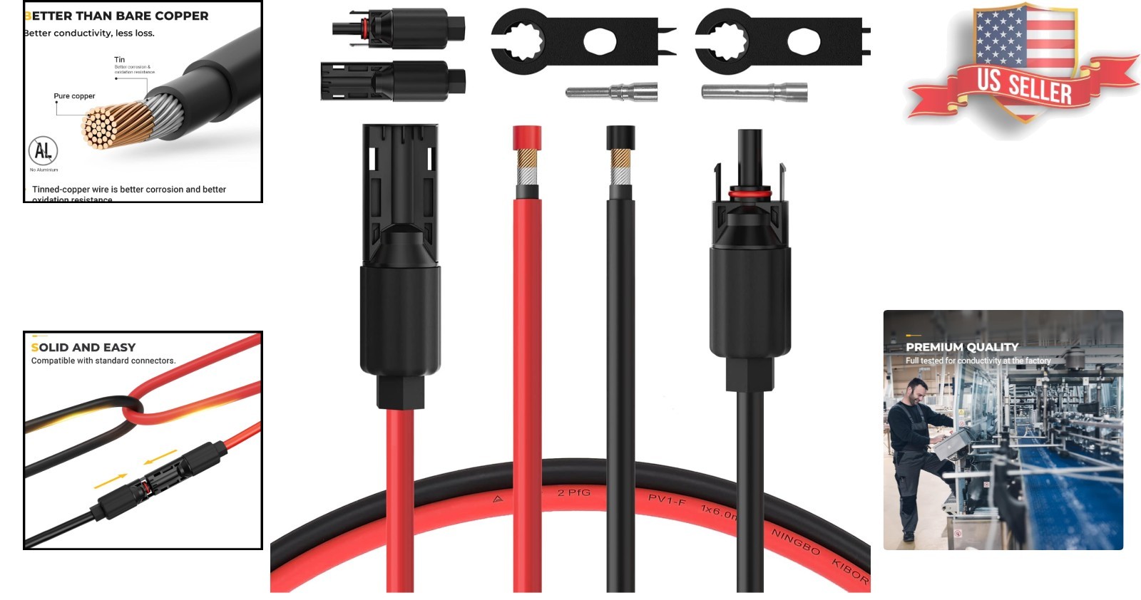30 Feet Heavy-Duty 8AWG Solar Cable – Durable Male & Female Connectors Included