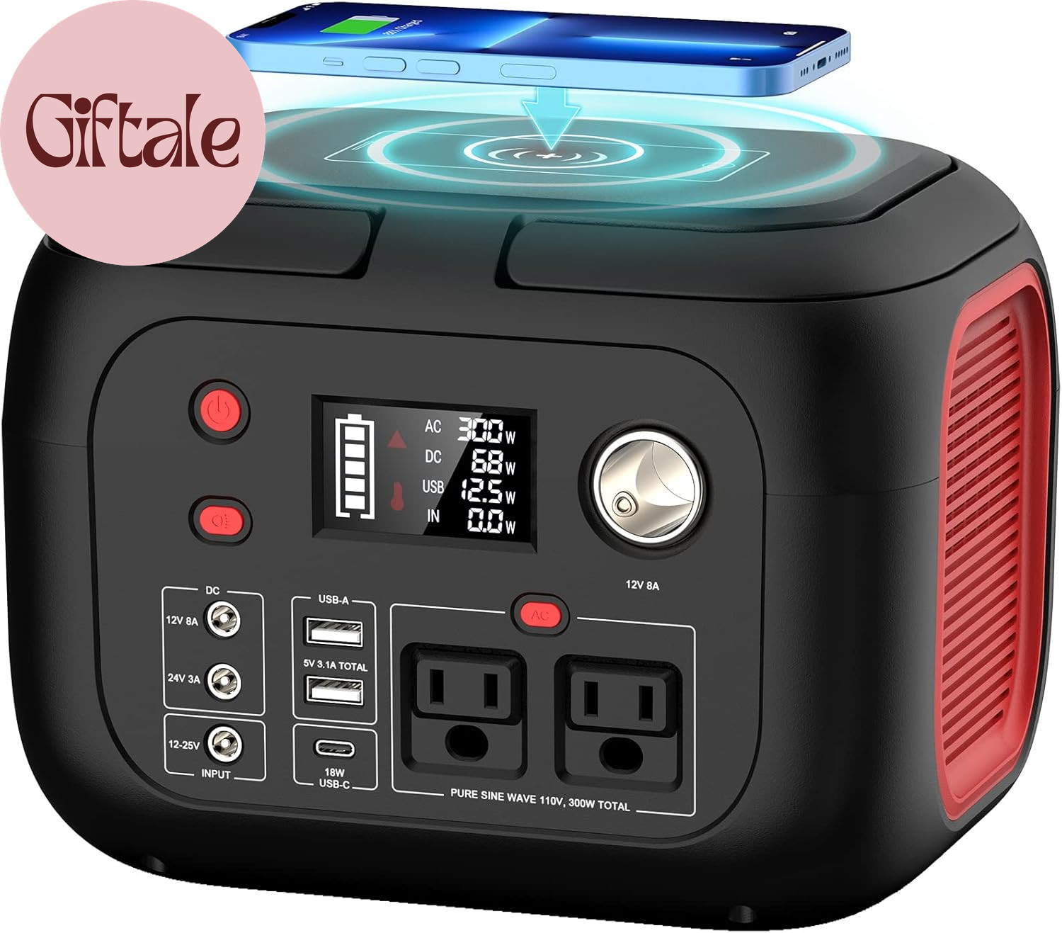 Portable Power Station 300W, 228Wh Solar Generator with 110V Pure Sine Wave AC O