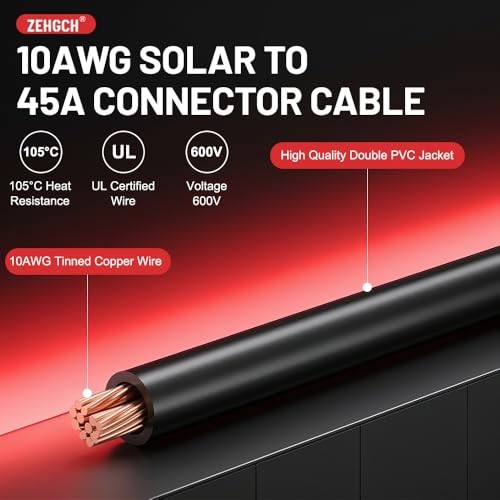 Solar Panel Cable Connector Kit with 10AWG Heavy-Duty Tinned Copper Charge 6FT