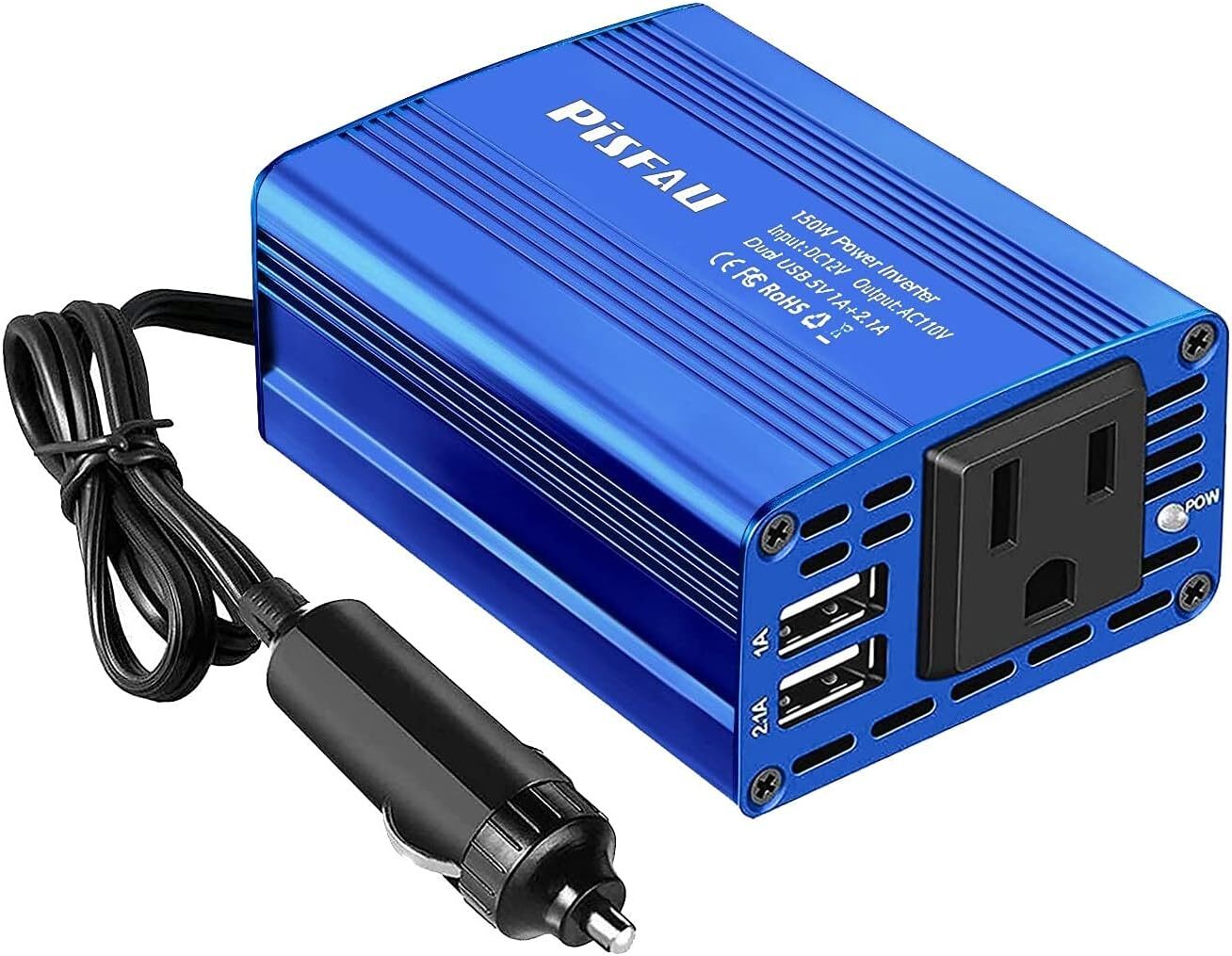 150W Car Power Inverter DC 12V to 110V AC Converter with 3.1A Dual USB Power