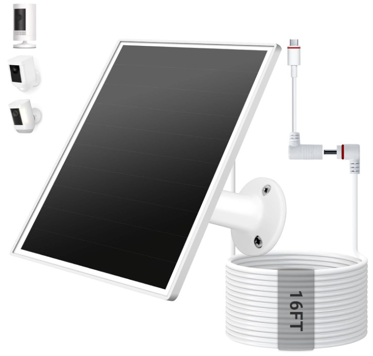 Solar Panel for Ring Camera Outdoor Wireless, Fast Charging 6W, 16ft Cable,White