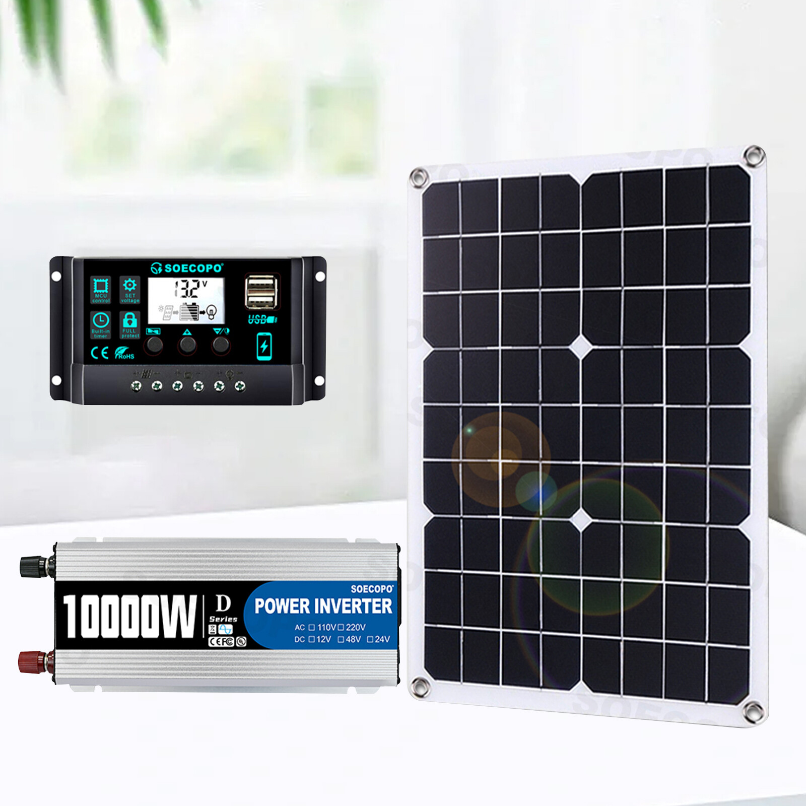 10000W Solar System DC12V to 220V Off-Grid Inverter System 100A Controller 500W
