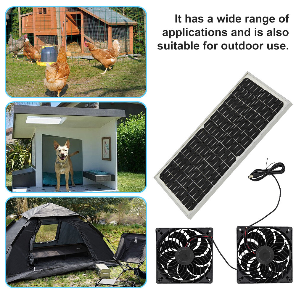 Kit de ventilador doble con energía solar de 30W para gallinero mascotas perro