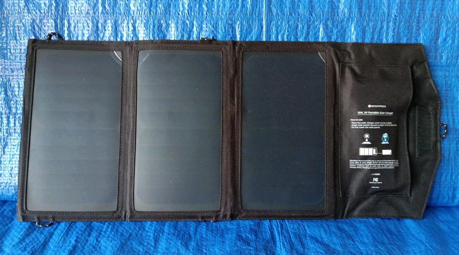 MONOPRICE Portable 3 Panel Solar Charger 15W, 5V w/ 2 USB Outlets