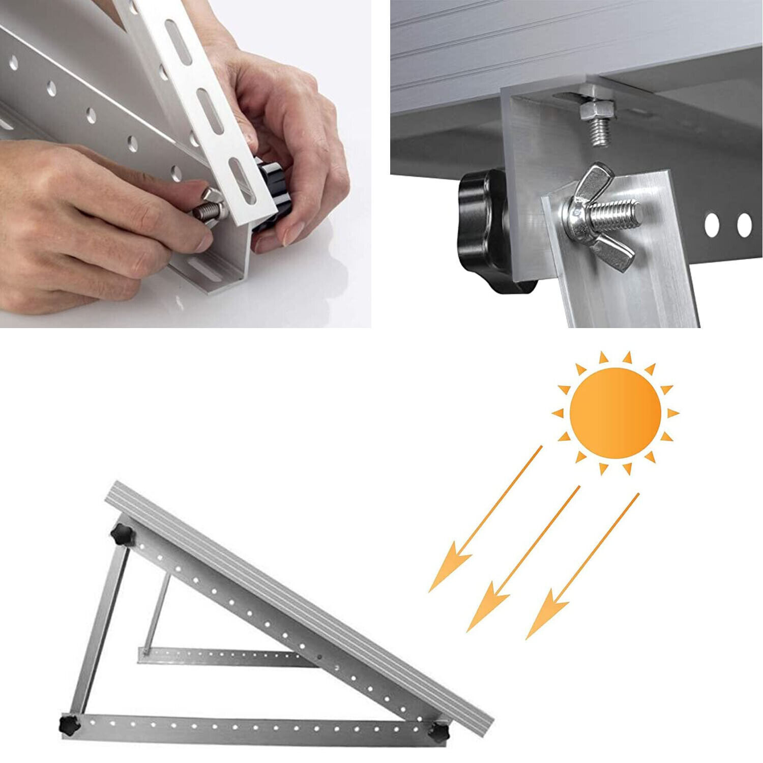 2PCS Solar Panel Brackets Adjustable Angle Mounting Frame Shed Boat Ground Mount