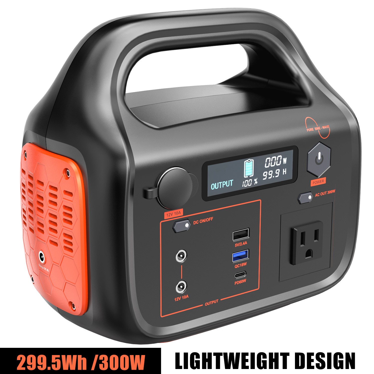 Portable Power Station 296Wh 300W Solar Generator 80000mAh 110V AC Backup