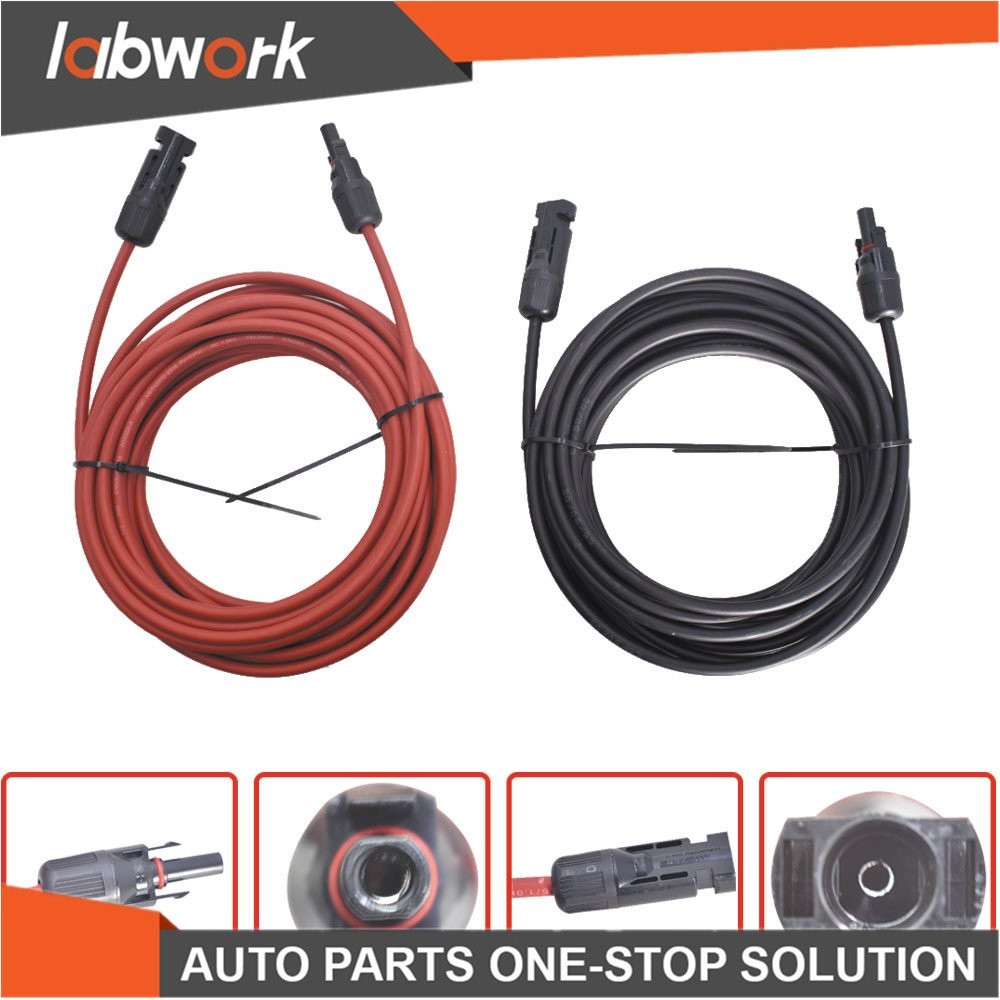 Labwork Solar Panel Extension Cable Wire Connector 1 Pair 10AWG 30FT Black + Red