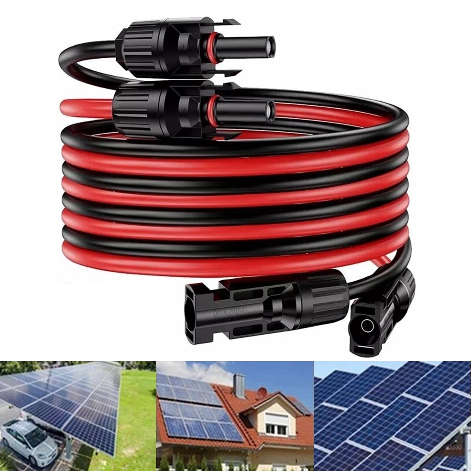 50ft Black + Red 10AWG Solar Panel Extension Cable Flexible Wire Connectors