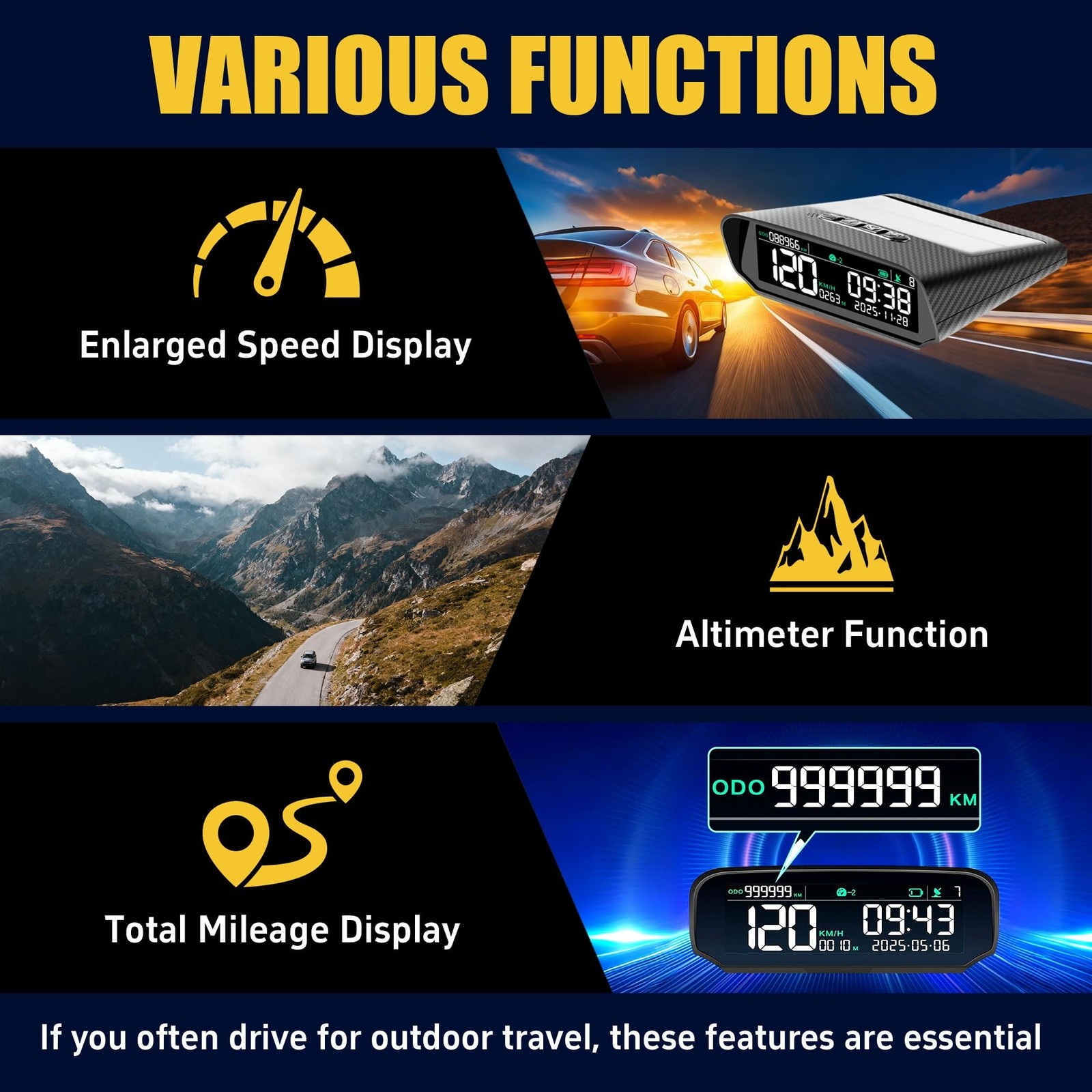 X100 GPS Digital Speedometer MPH for Cars LCD Screen Odometer Withe Overspeed…