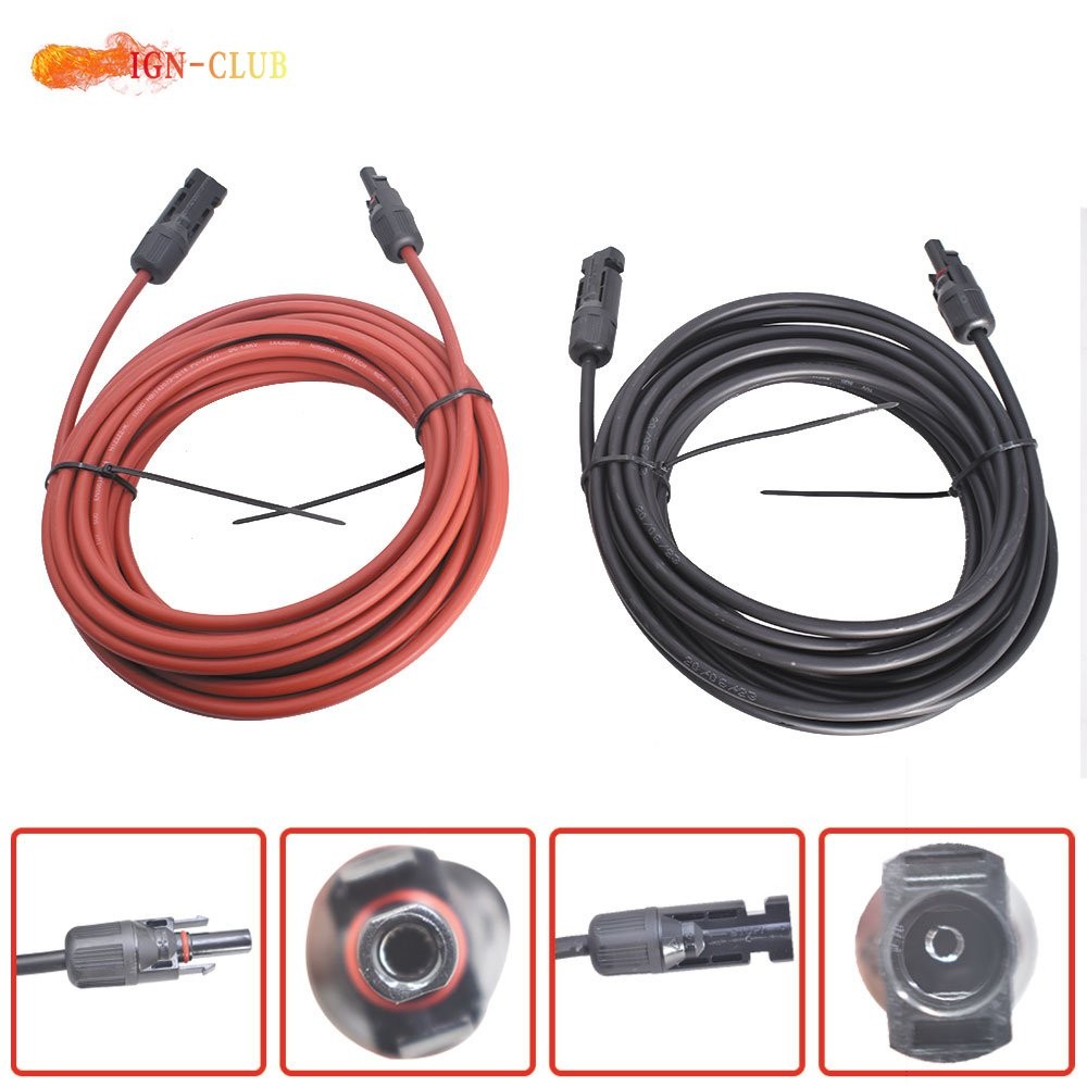 Black + Red 1 Pair 30 Feet Wire Connector 10AWG Solar Panel Extension Cable