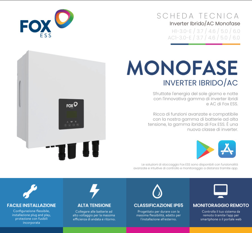 PHOTOVOLTAIC KIT – HYBRID INVERTER 6KW FOX ESS H1-6.0-E + SUNPRO 410W 6.5kW